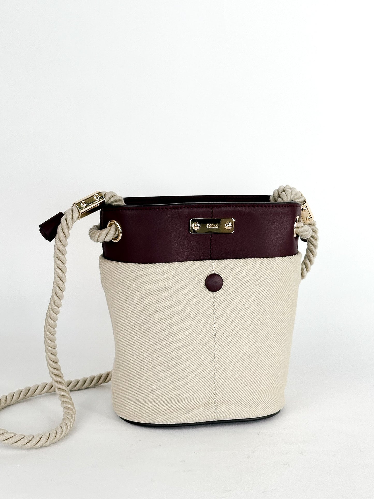 Chloe Linen and Calf Key Small Leather Bucket Bag