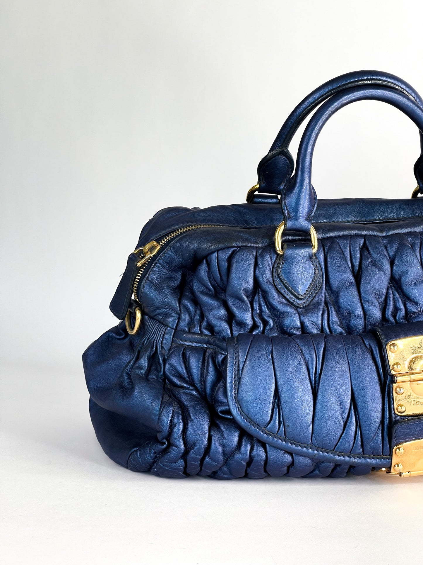 Miu Miu Blue Matelasse Quilted Leather Satchel