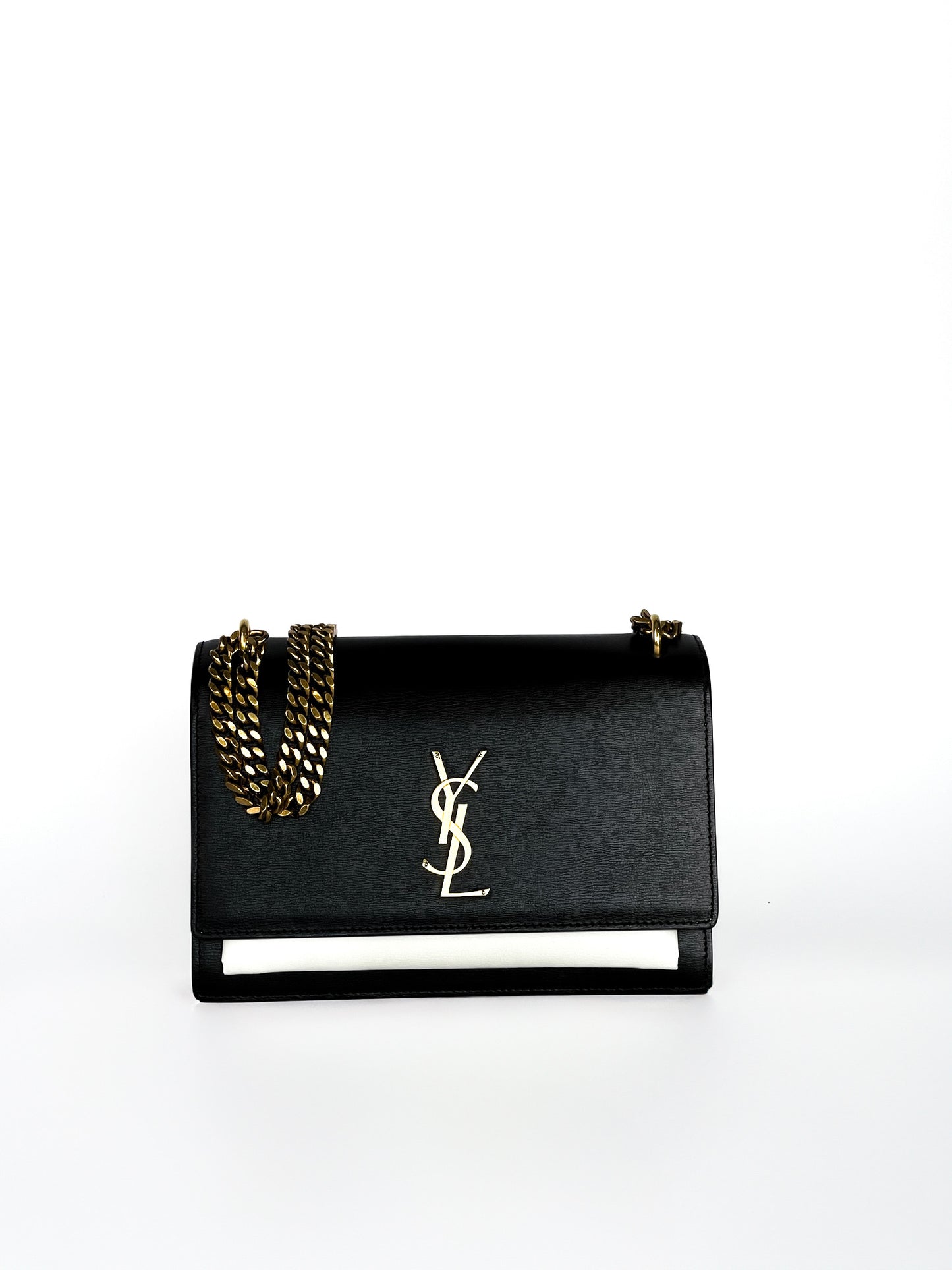 Saint Laurent Calfskin Bi-Color Medium Monogram Sunset Black Pearl White