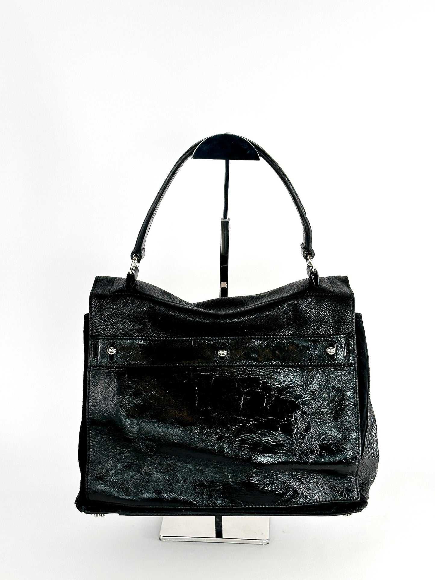 Yves Saint Laurent Black Patent Leather/Python and Suede Muse Two Satchel Medium