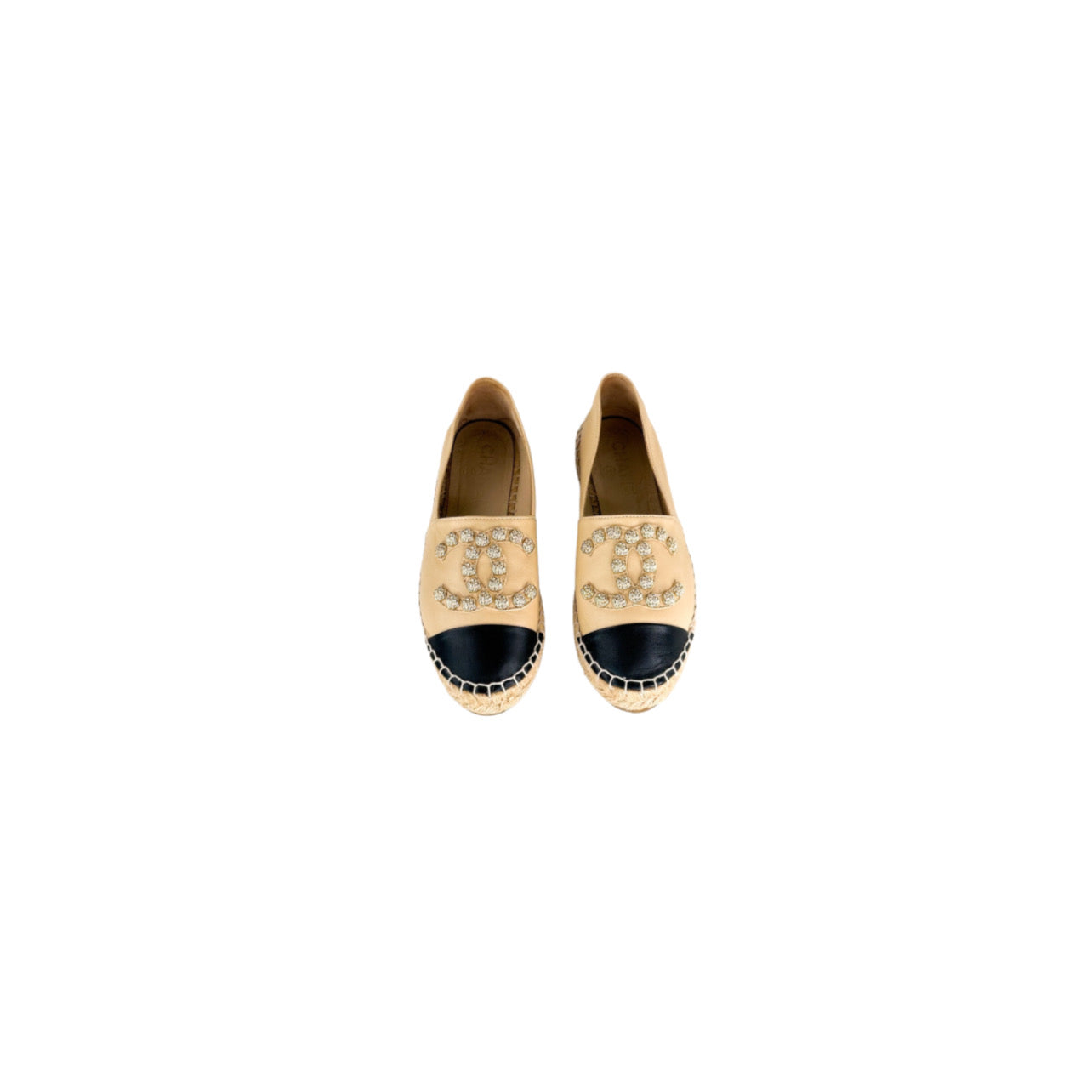 Chanel Beige/Black Camellia CC Espadrille Flats Size 36