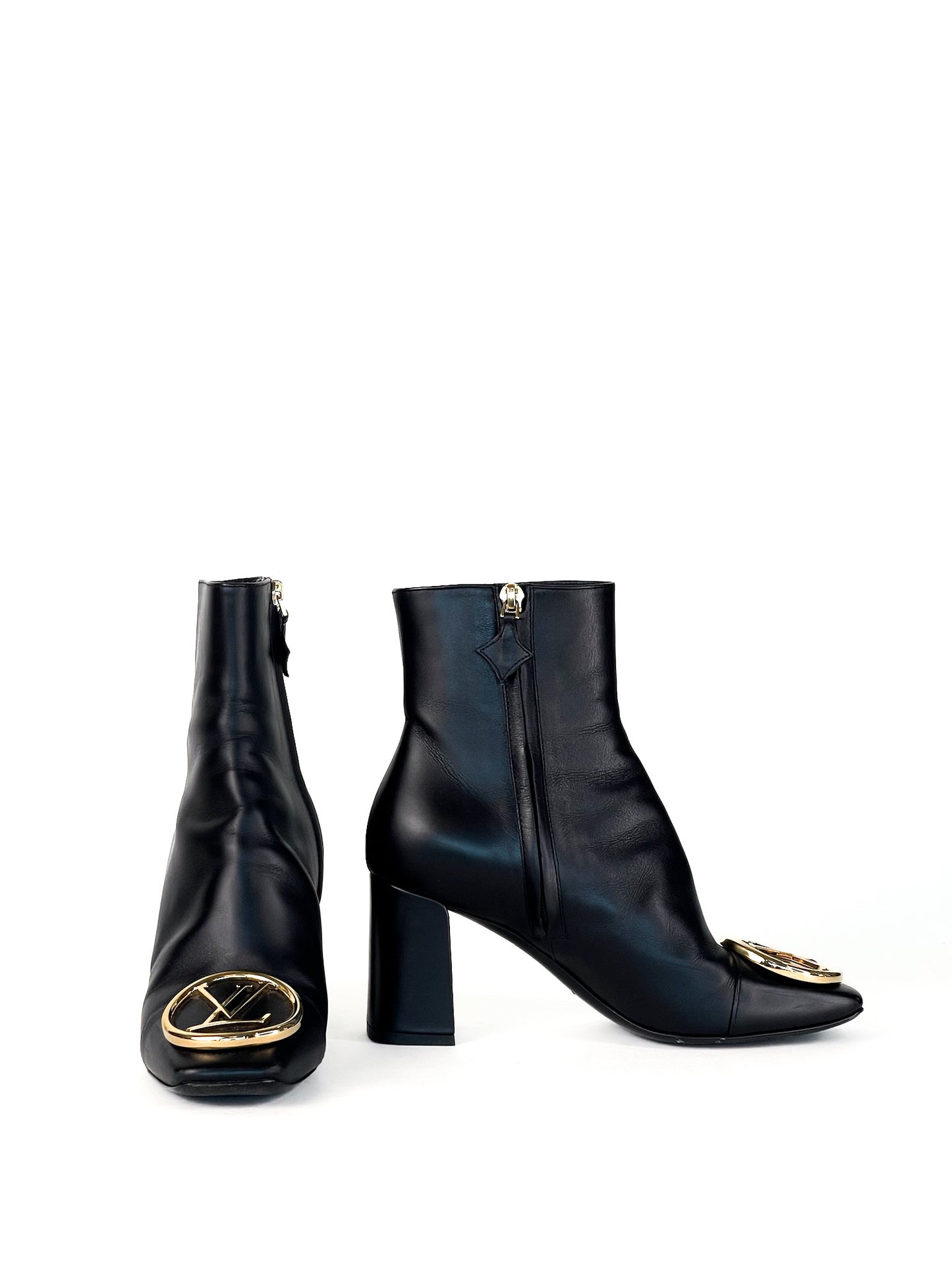 Louis Vuitton Black Leather Madeleine Block Heel Ankle Boots Size 36