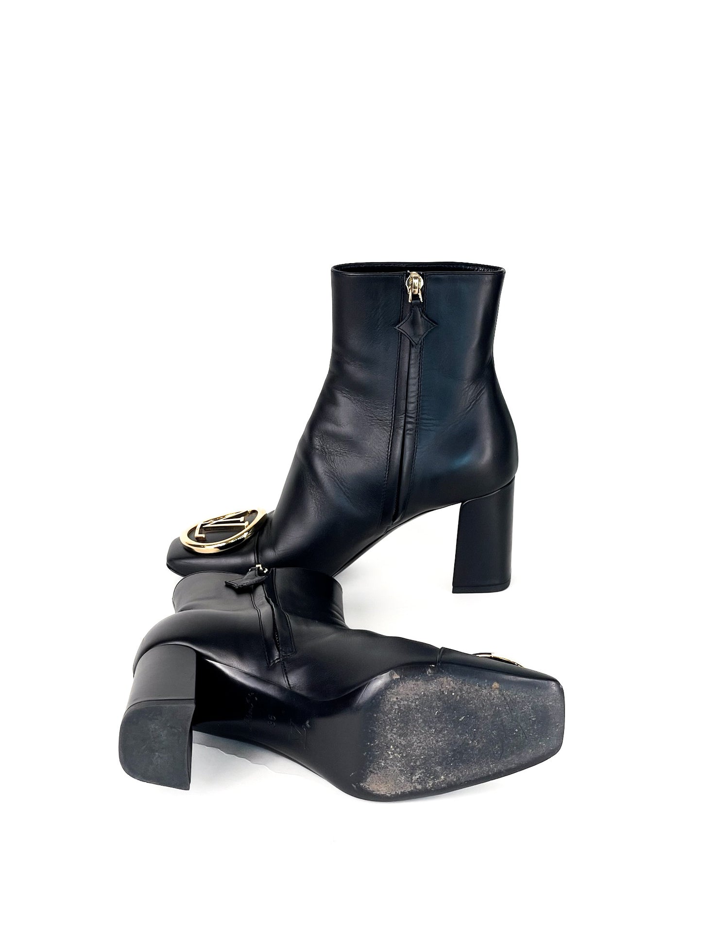 Louis Vuitton Black Leather Madeleine Block Heel Ankle Boots Size 36