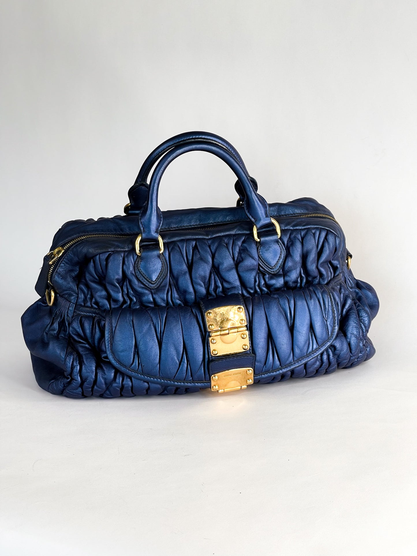 Miu Miu Blue Matelasse Quilted Leather Satchel