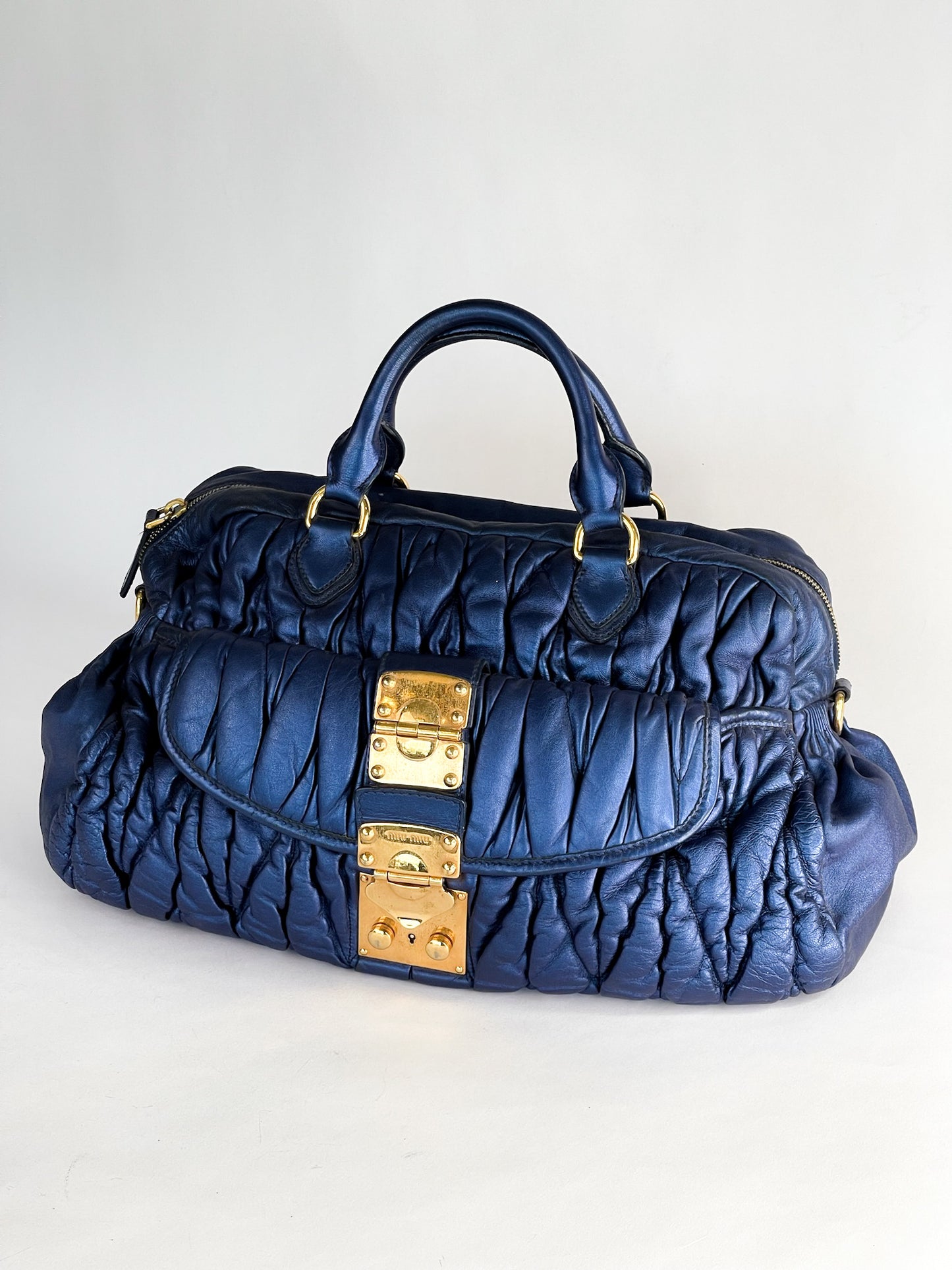 Miu Miu Blue Matelasse Quilted Leather Satchel