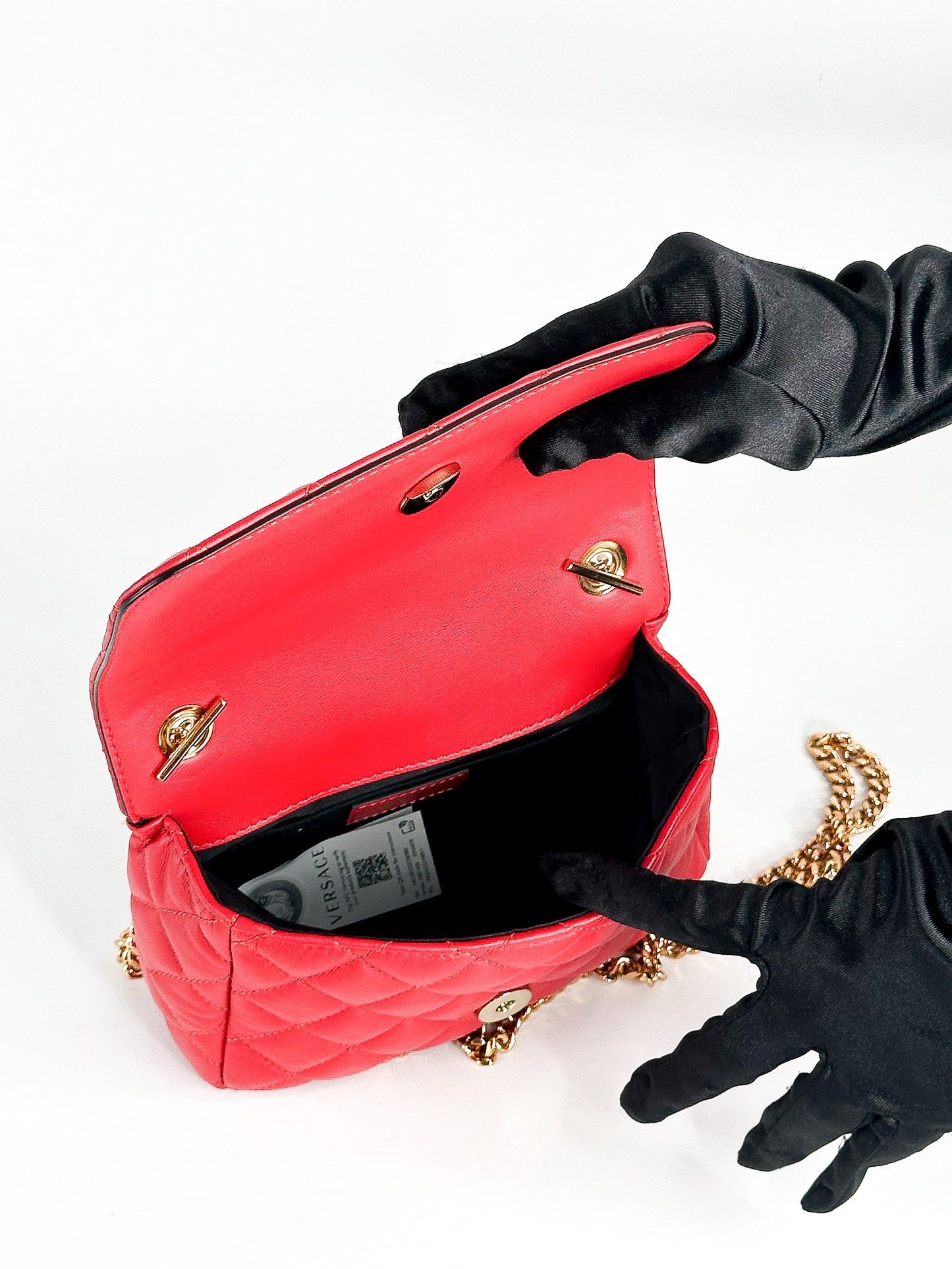 Versace Quilted Leather Red Medusa Head Small Flap Crossbody
