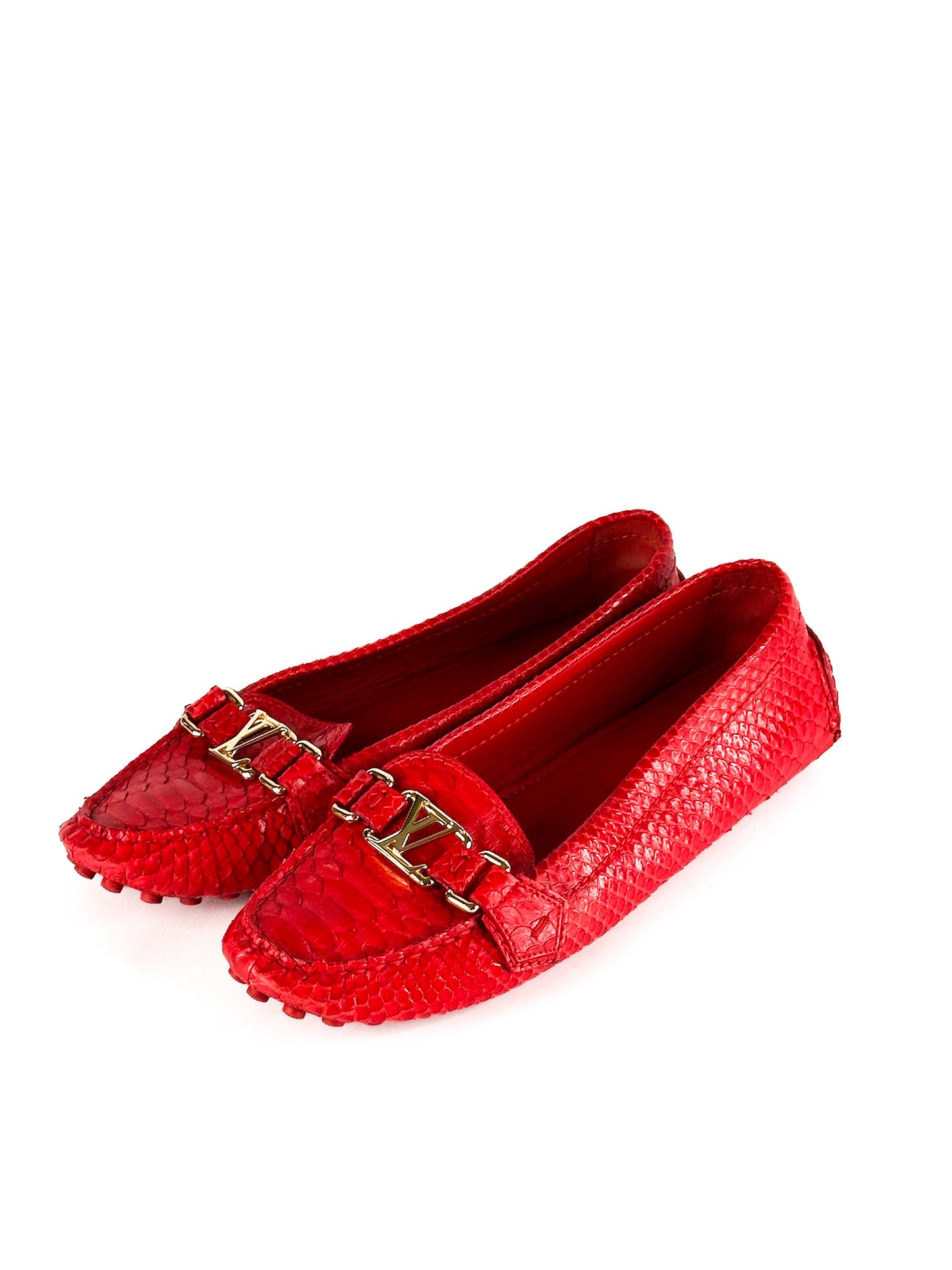 Louis Vuitton Red Python Leather Loafers Size 40