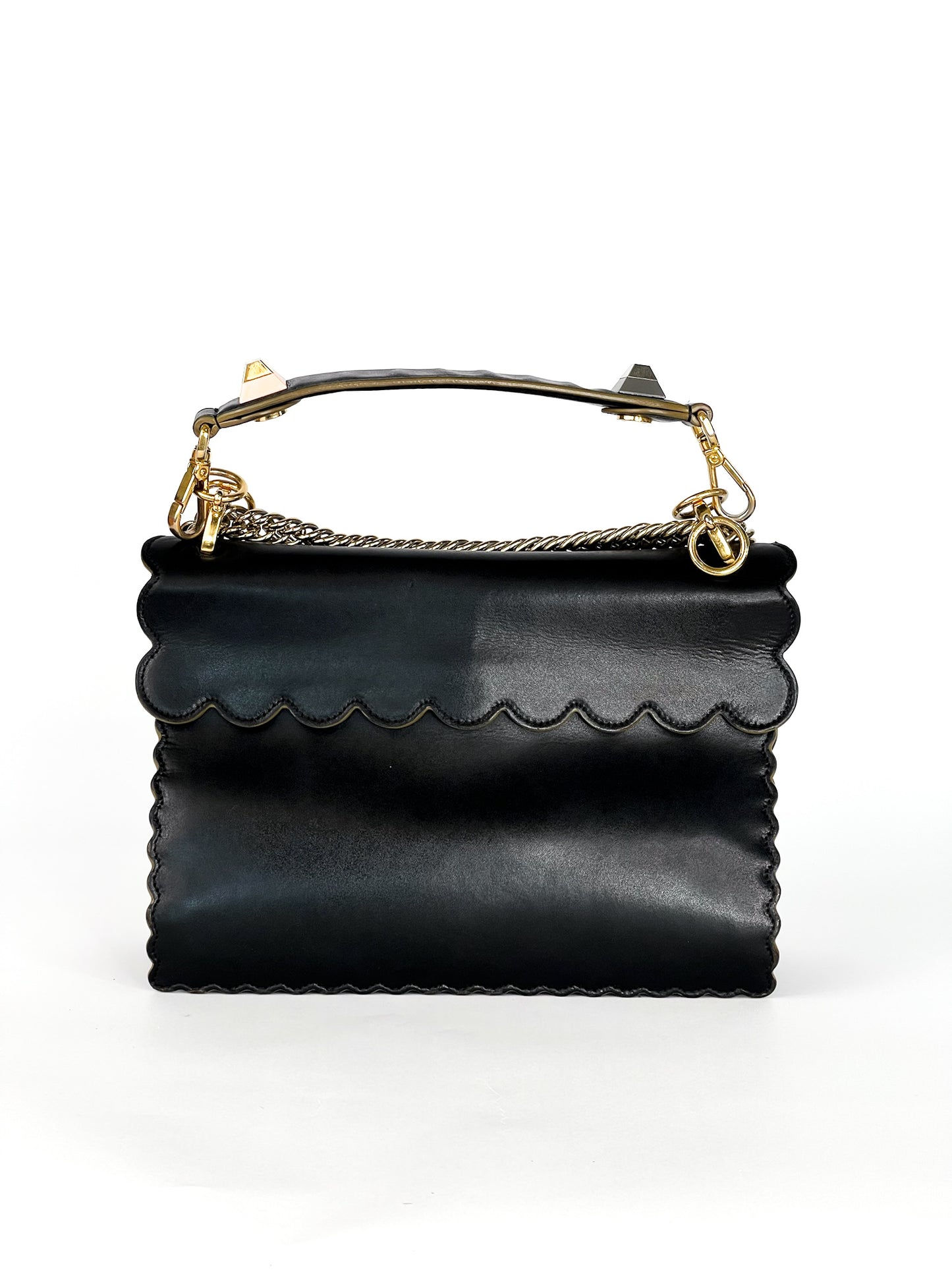 Fendi Vitello Liberty Scalloped Studded Kan I Shoulder Bag Black