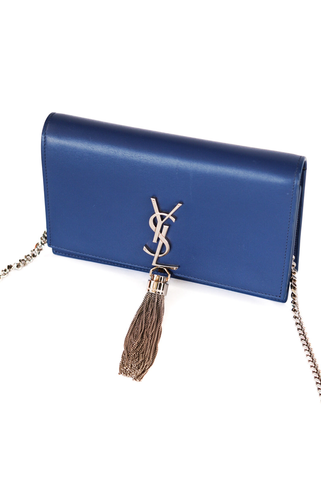 Yves Saint Laurent Saint Laurent Kate Monogram Leather Shoulder Bag Blue