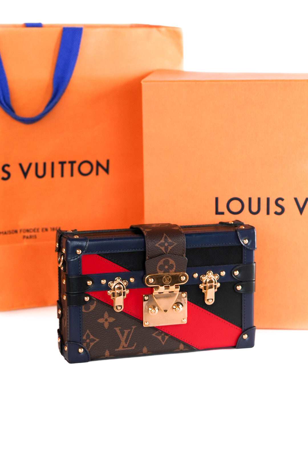 Louis Vuitton Monogram Malletage Print Petite Malle Marine Rouge