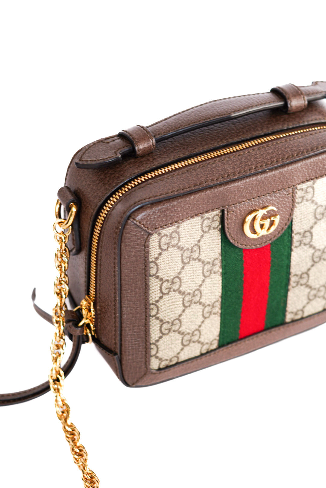 Gucci GG Supreme Monogram Mini Ophidia Top Handle Shoulder Bag Brown