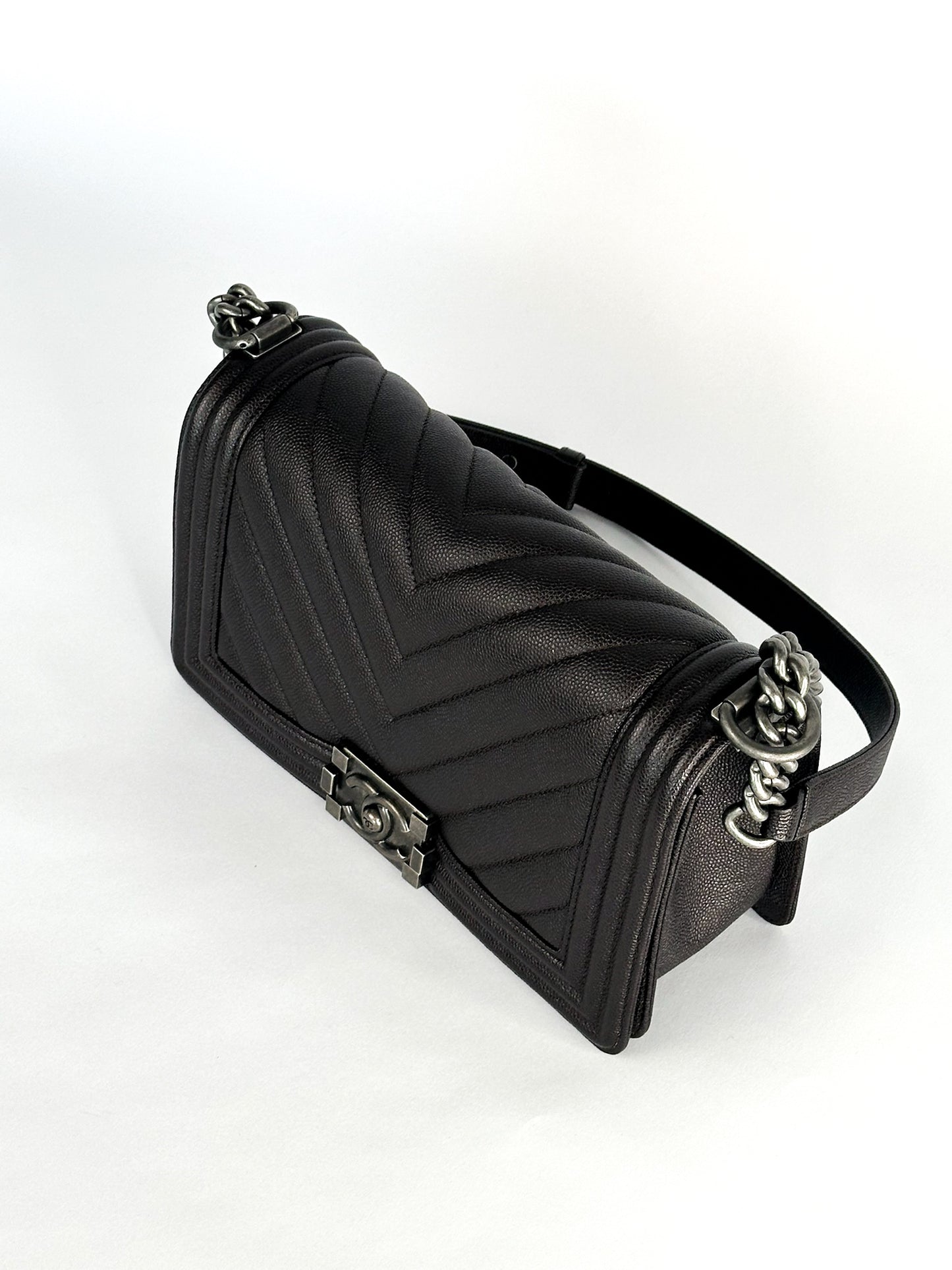 Chanel Caviar Chevron Quilted Medium Boy Flap