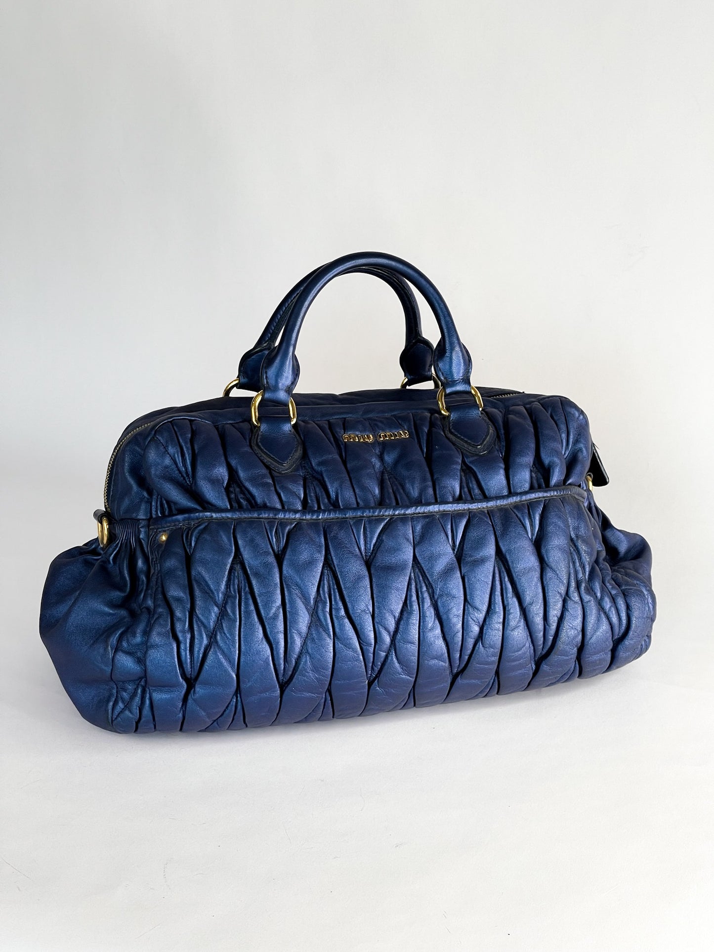 Miu Miu Blue Matelasse Quilted Leather Satchel