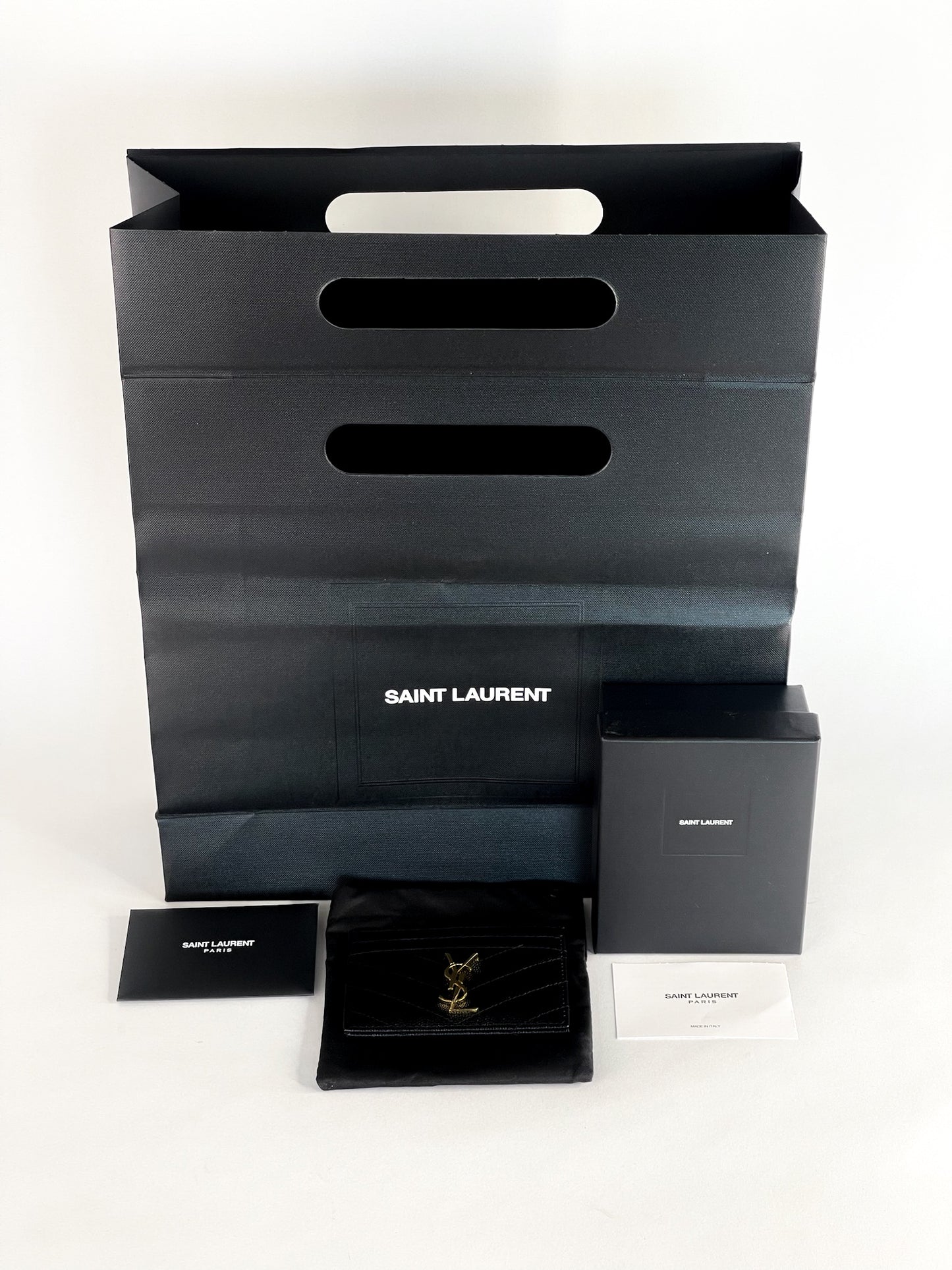 Saint Laurent Grain De Poudre Matelasse Chevron Monogram Card Holder