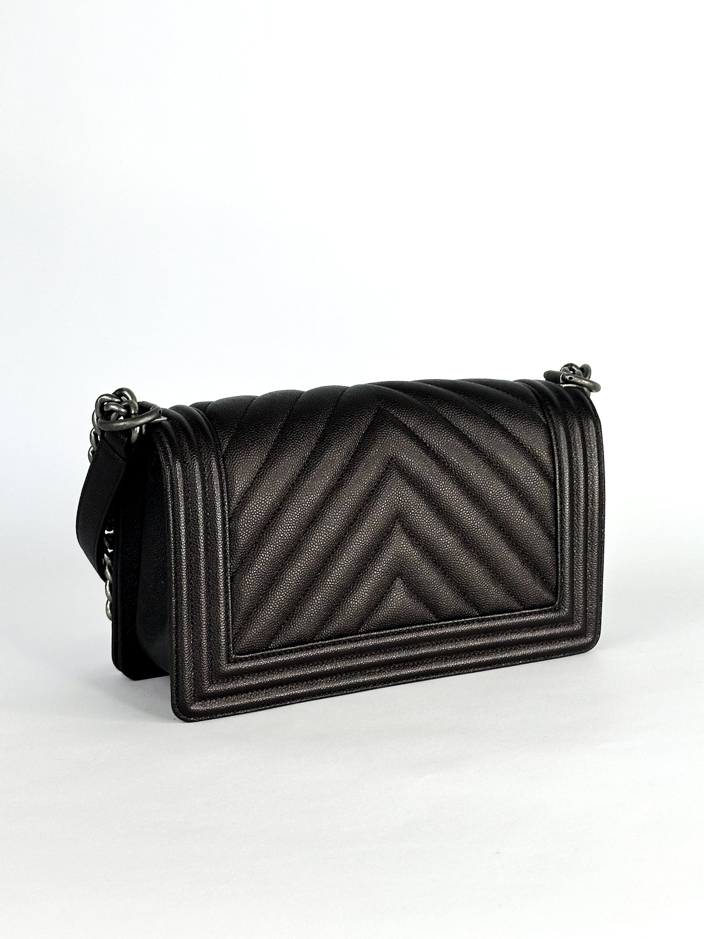 Chanel Caviar Chevron Quilted Medium Boy Flap