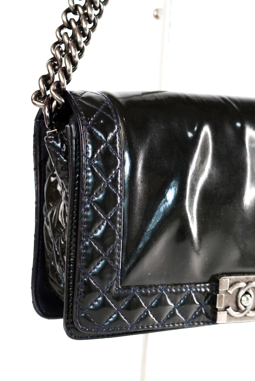 Chanel Boy Chanel Patent Leather Shoulder Bag Black