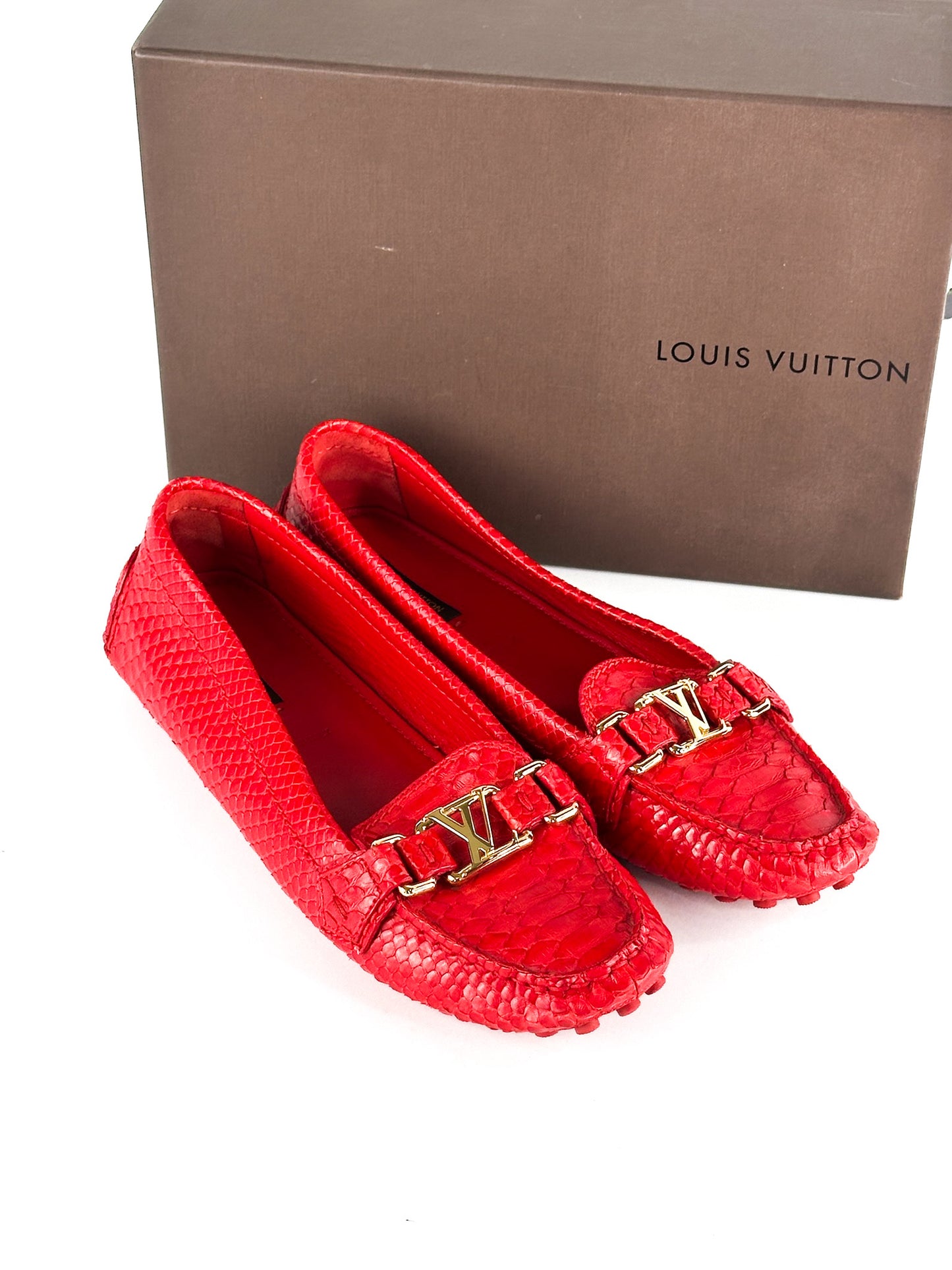 Louis Vuitton Red Python Leather Loafers Size 40