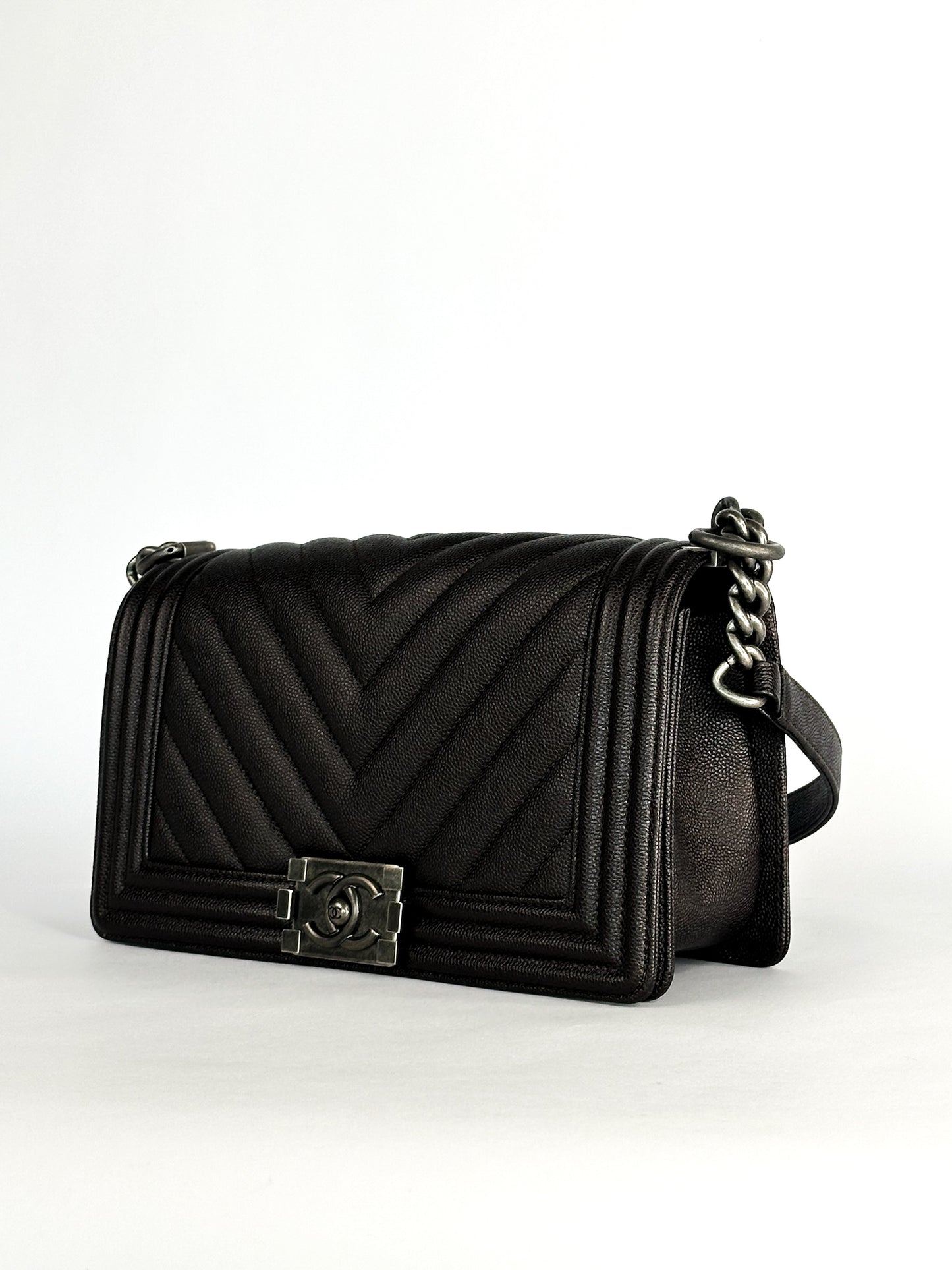 Chanel Caviar Chevron Quilted Medium Boy Flap