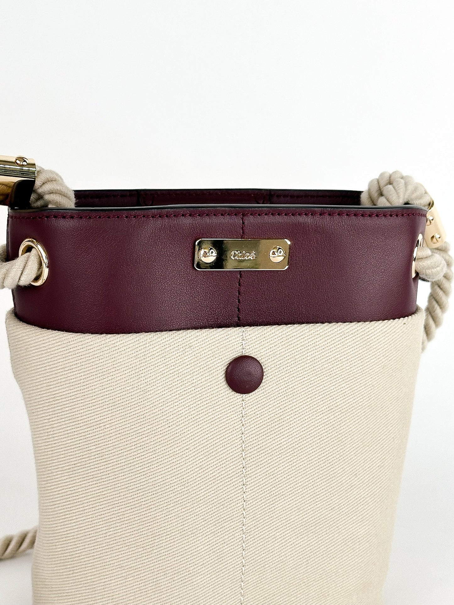 Chloe Linen and Calf Key Small Leather Bucket Bag