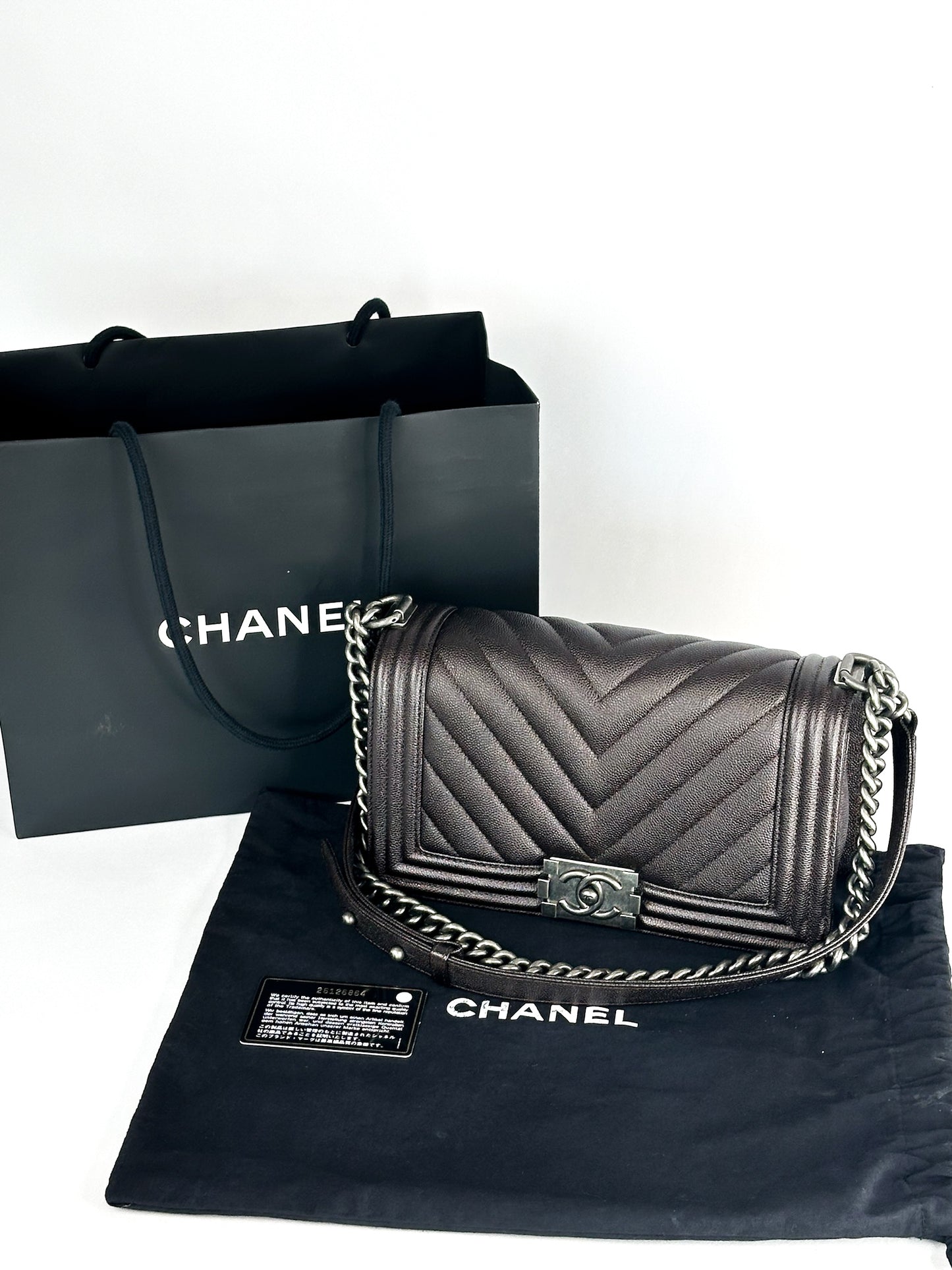 Chanel Caviar Chevron Quilted Medium Boy Flap