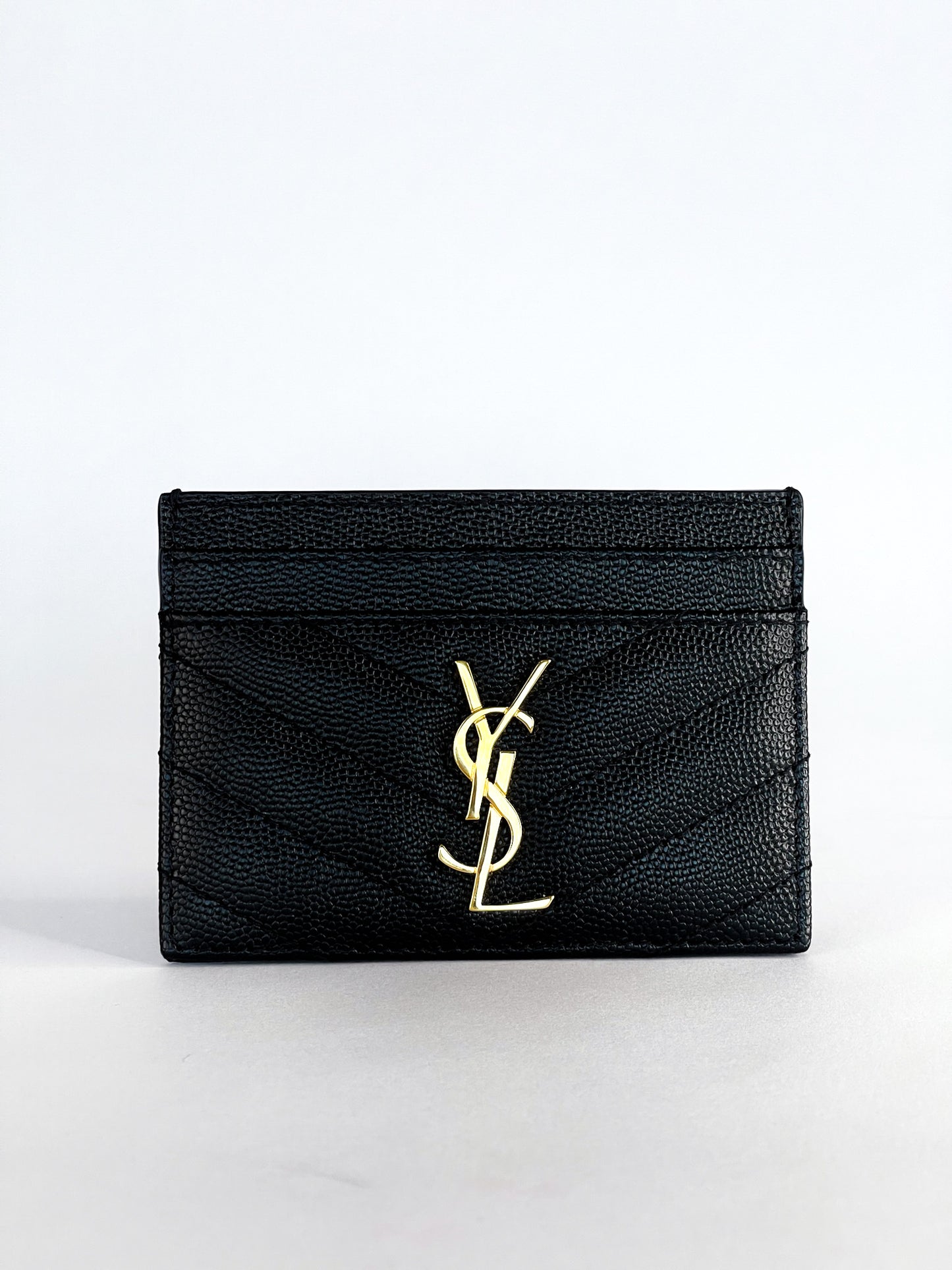 Saint Laurent Grain De Poudre Matelasse Chevron Monogram Card Holder