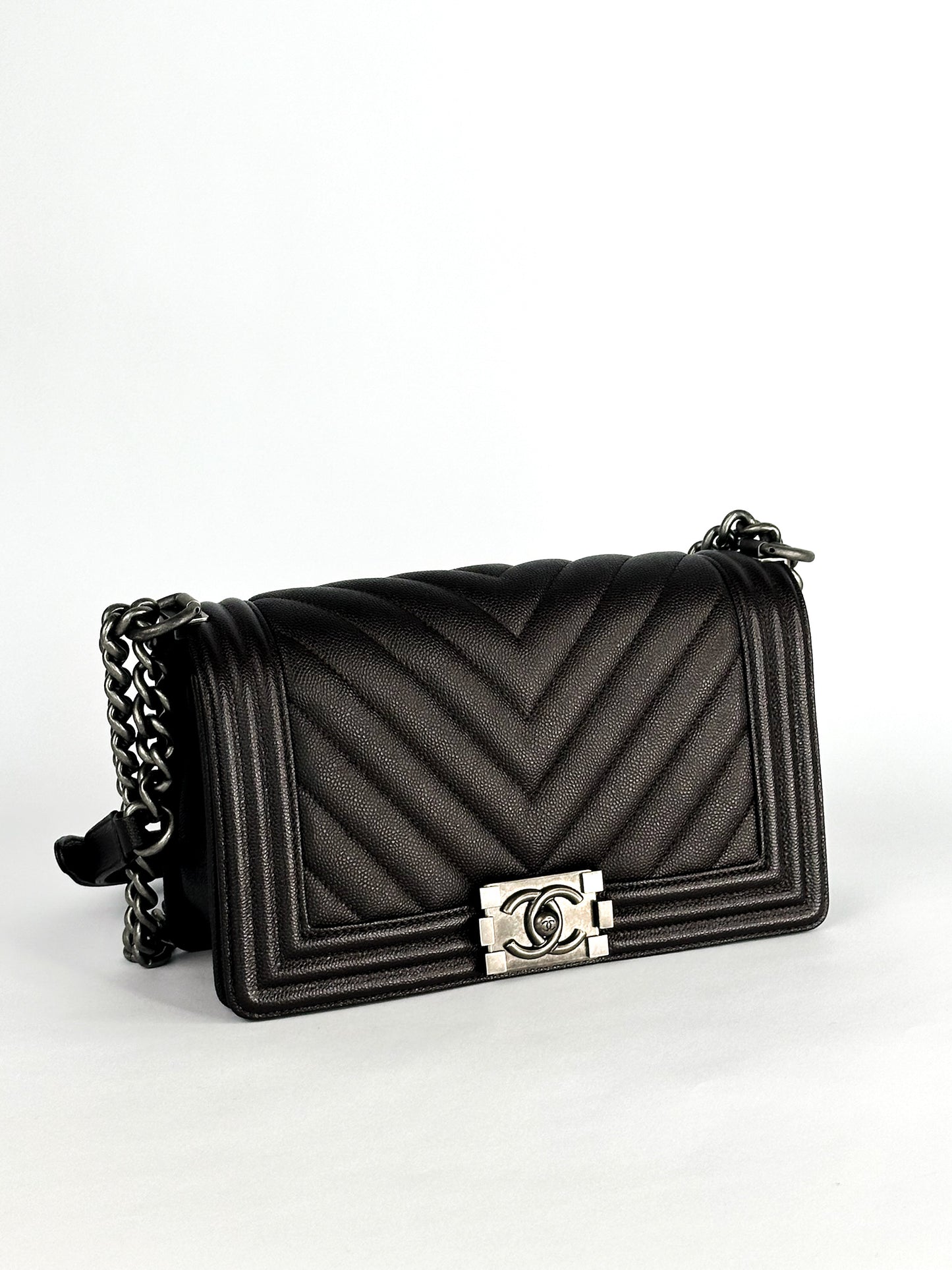 Chanel Caviar Chevron Quilted Medium Boy Flap