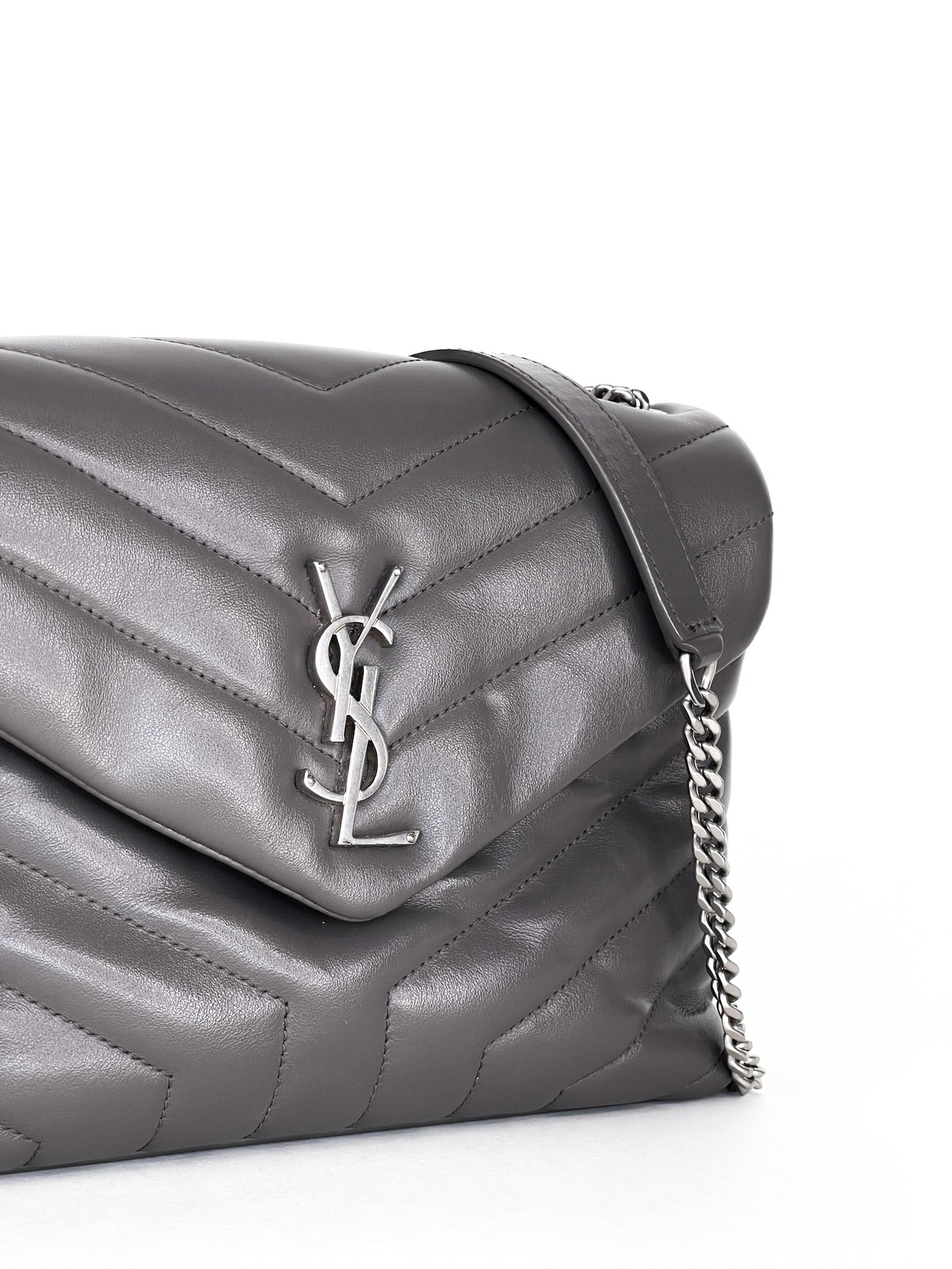Saint Laurent Loulou Shoulder Bag Dark Grey Quilted Leather Small