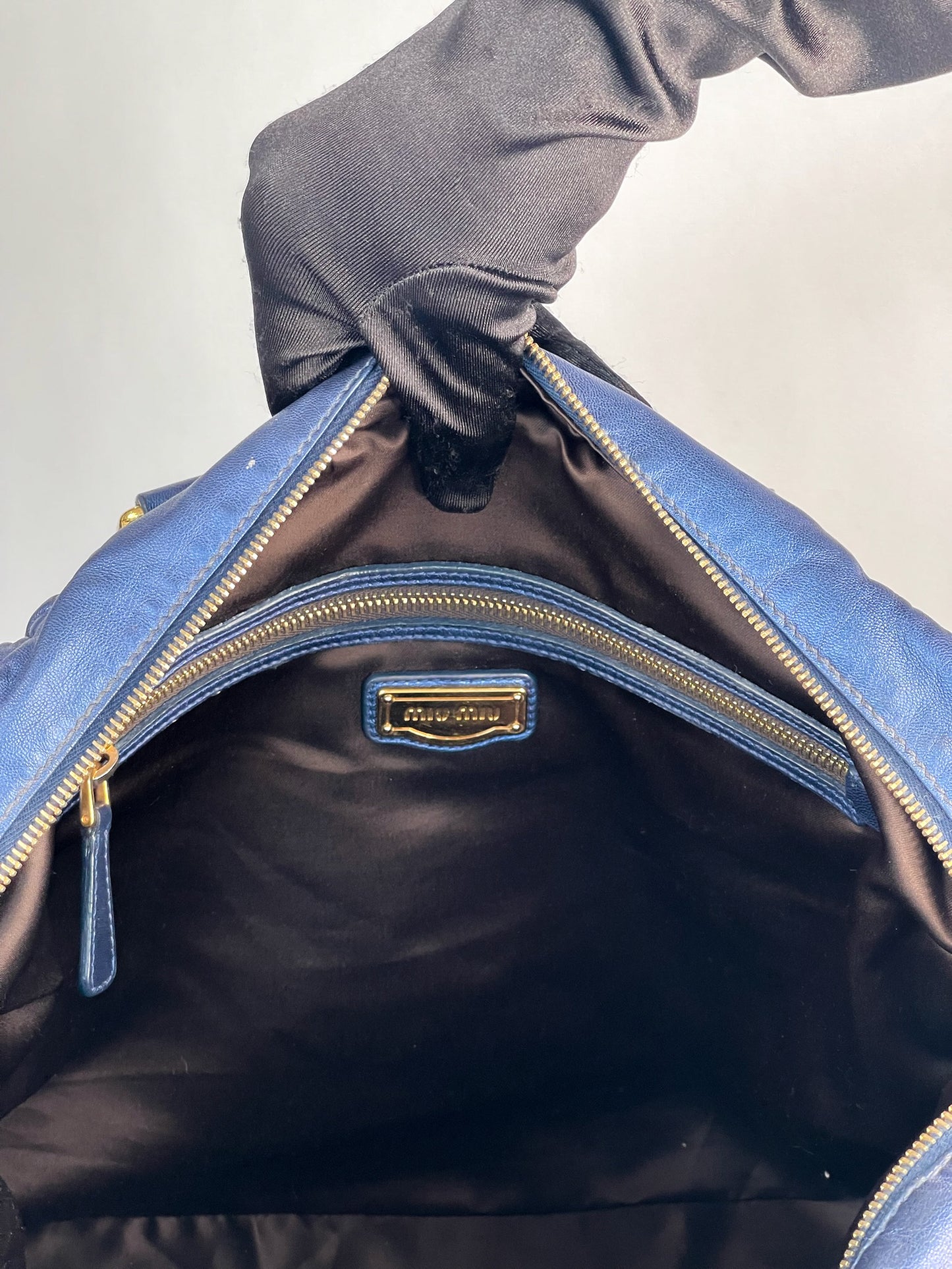 Miu Miu Blue Matelasse Quilted Leather Satchel