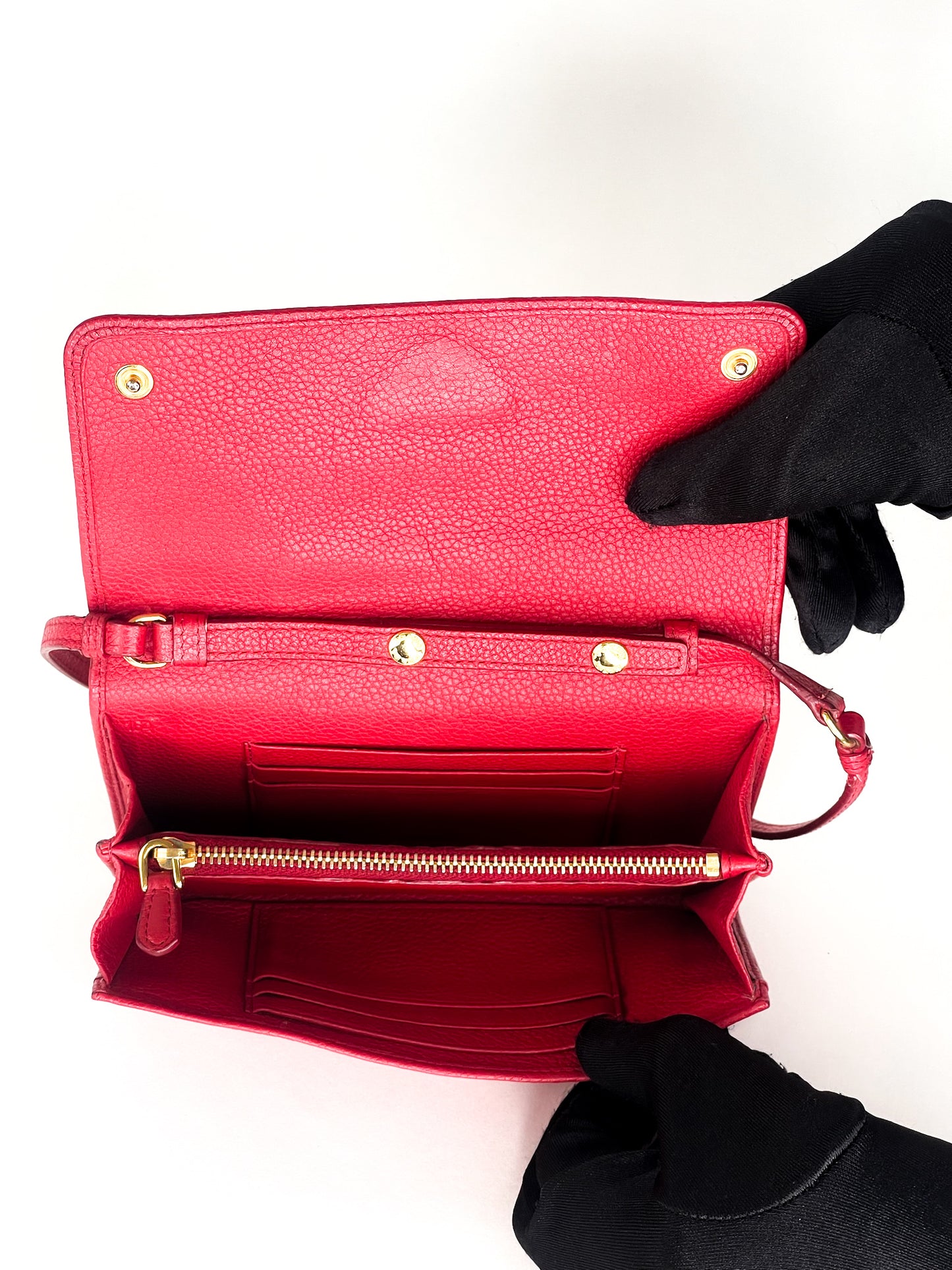 Prada Red Leather Wallet On Leather Strap