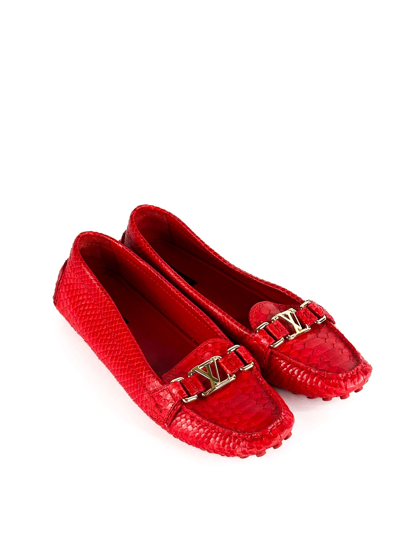 Louis Vuitton Red Python Leather Loafers Size 40