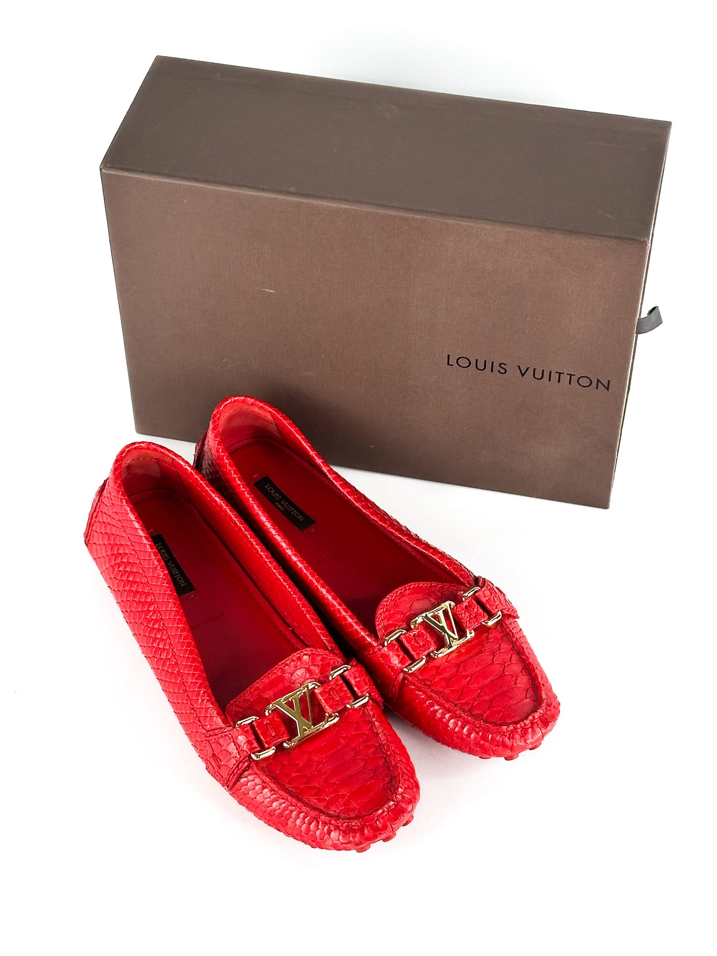 Louis Vuitton Red Python Leather Loafers Size 40