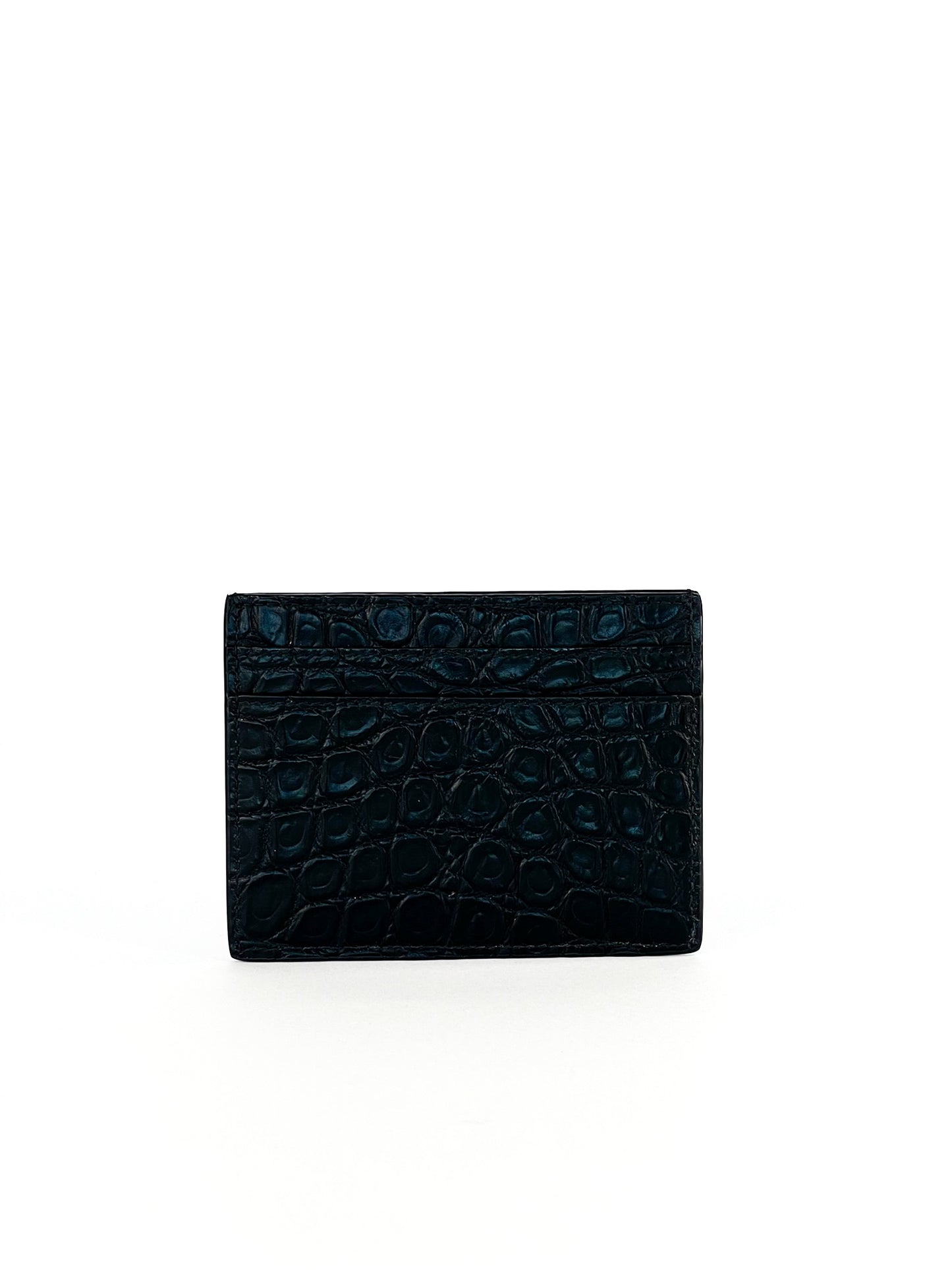 Saint Laurent Calfskin Crocodile Embossed Card Case Black