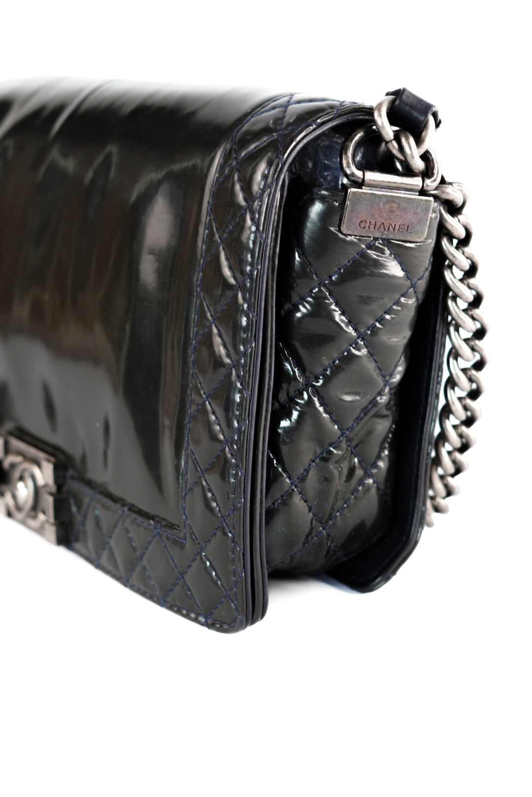 Chanel Boy Chanel Patent Leather Shoulder Bag Black