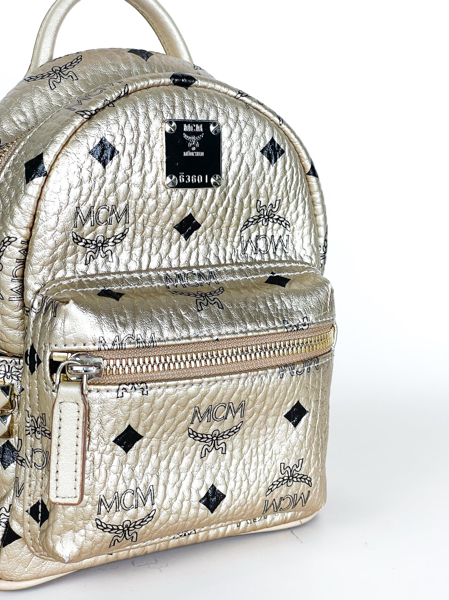 Mcm Gold Visetos Mini Backpack