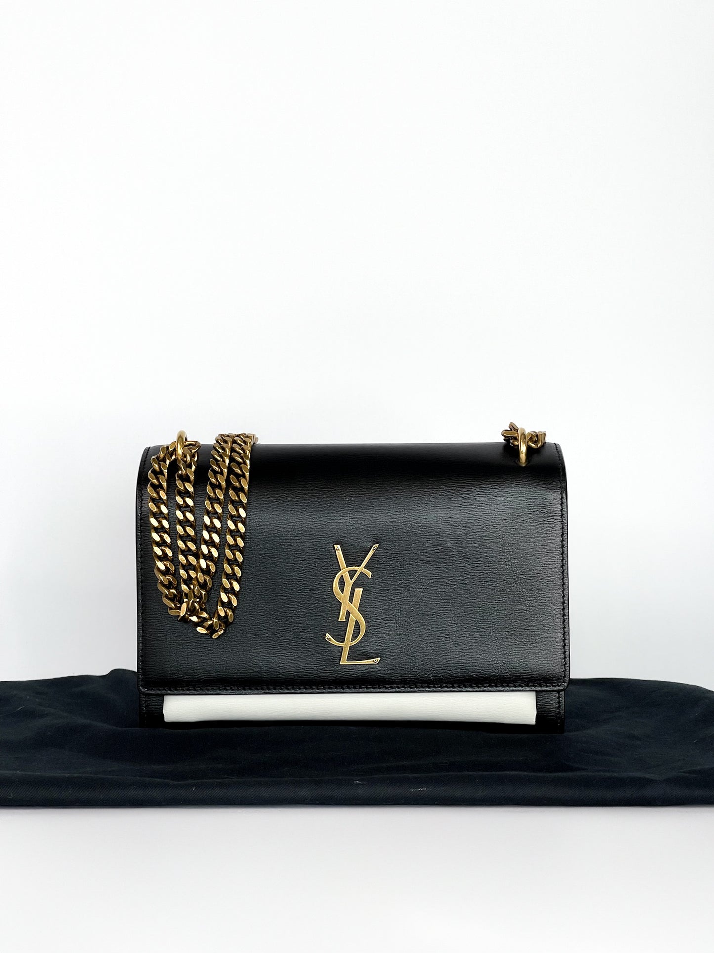 Saint Laurent Calfskin Bi-Color Medium Monogram Sunset Black Pearl White