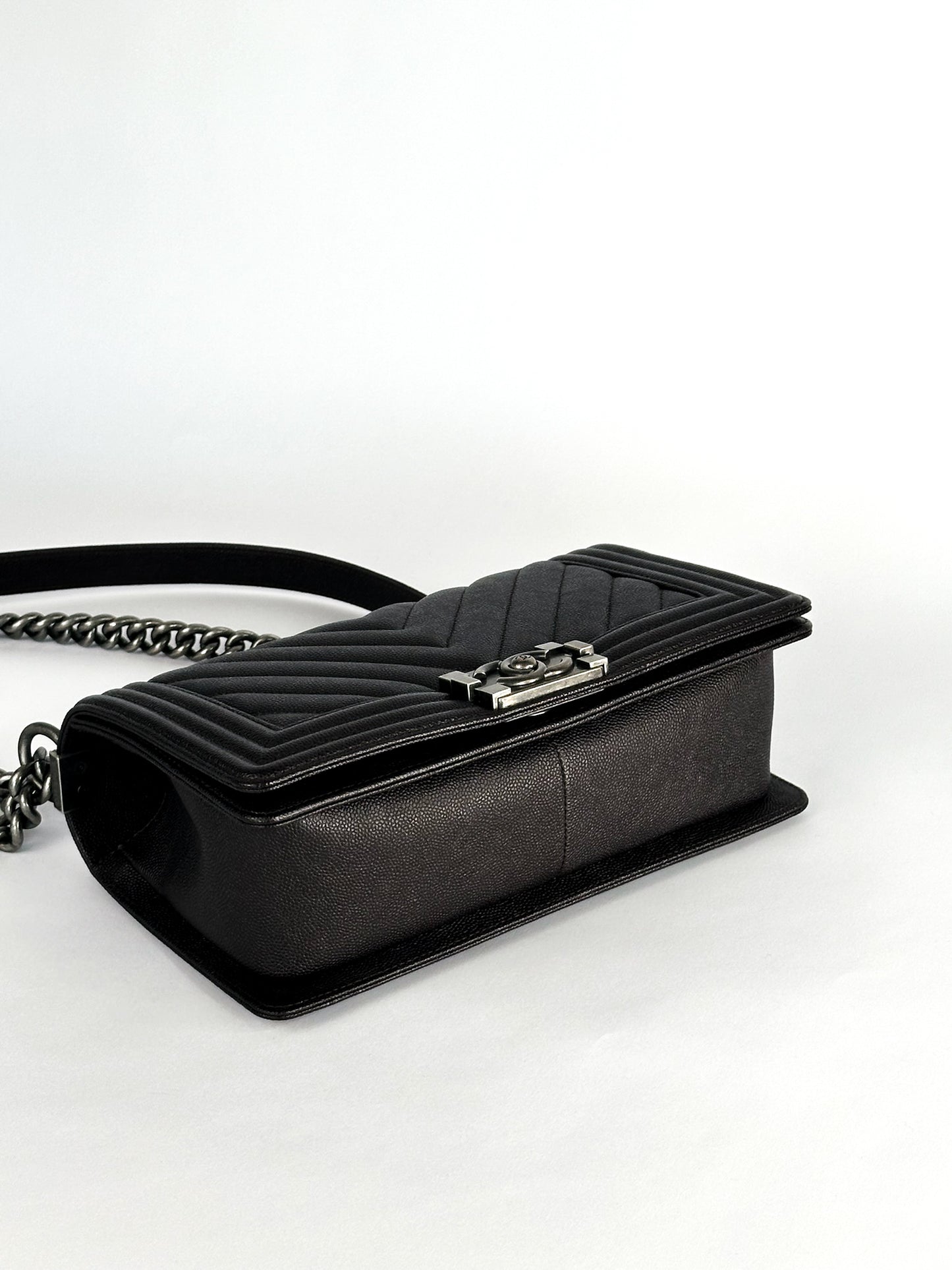 Chanel Caviar Chevron Quilted Medium Boy Flap