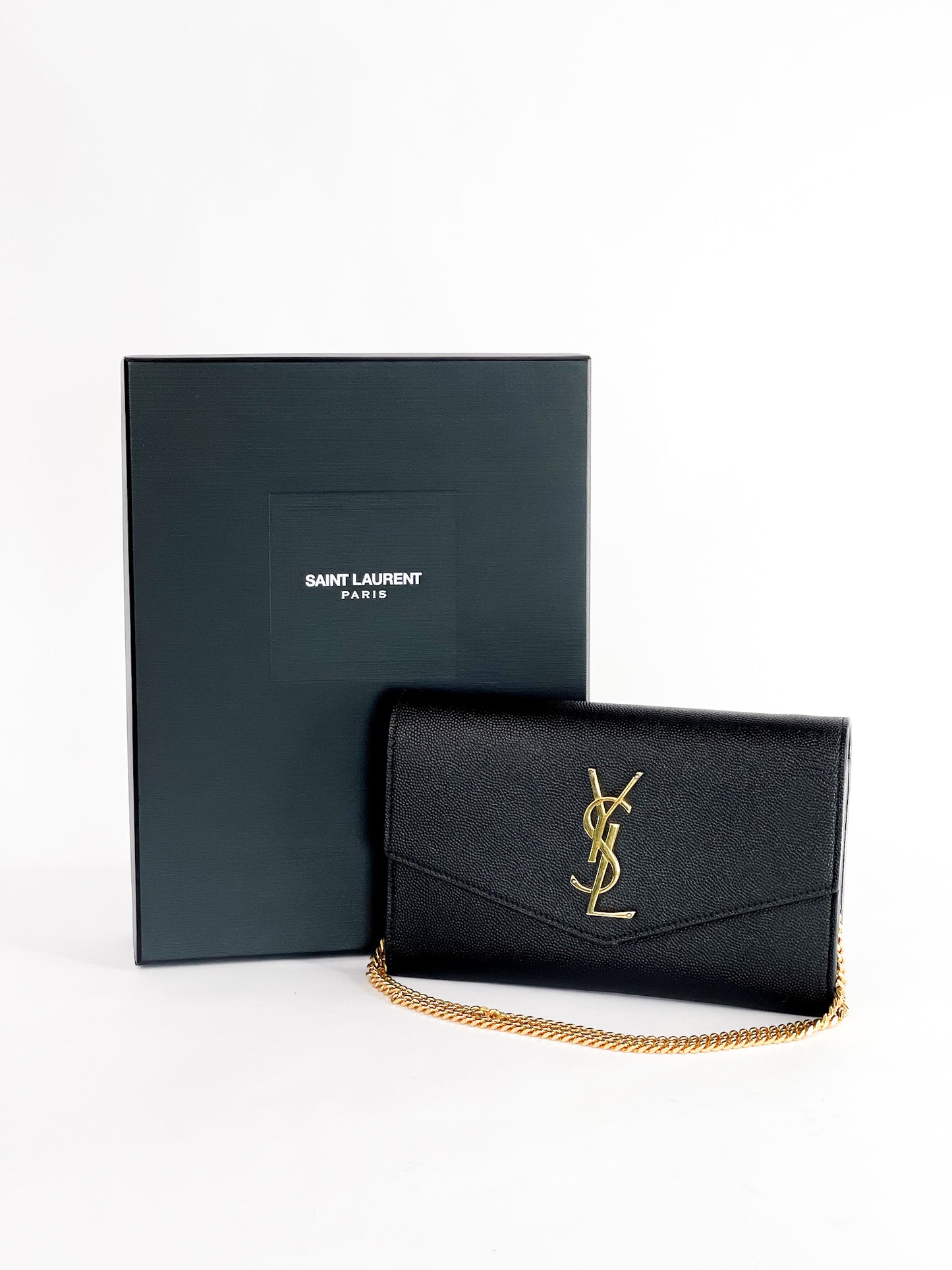 Saint Laurent Uptown Leather Wallet on Chain Black