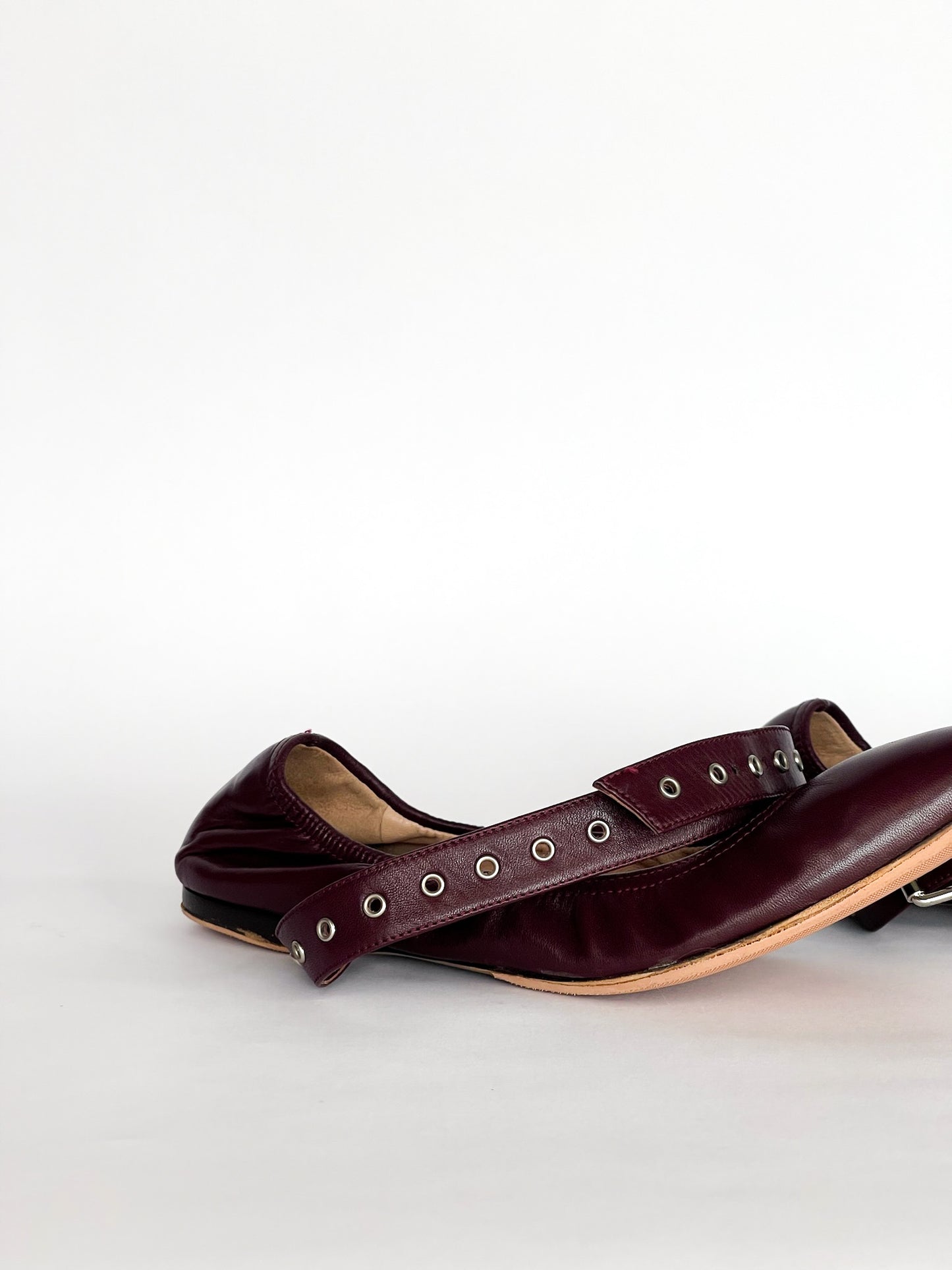 Valentino Garavani Love Latch Grommeted Leather Ankle-wrap Ballet Flats Size 37