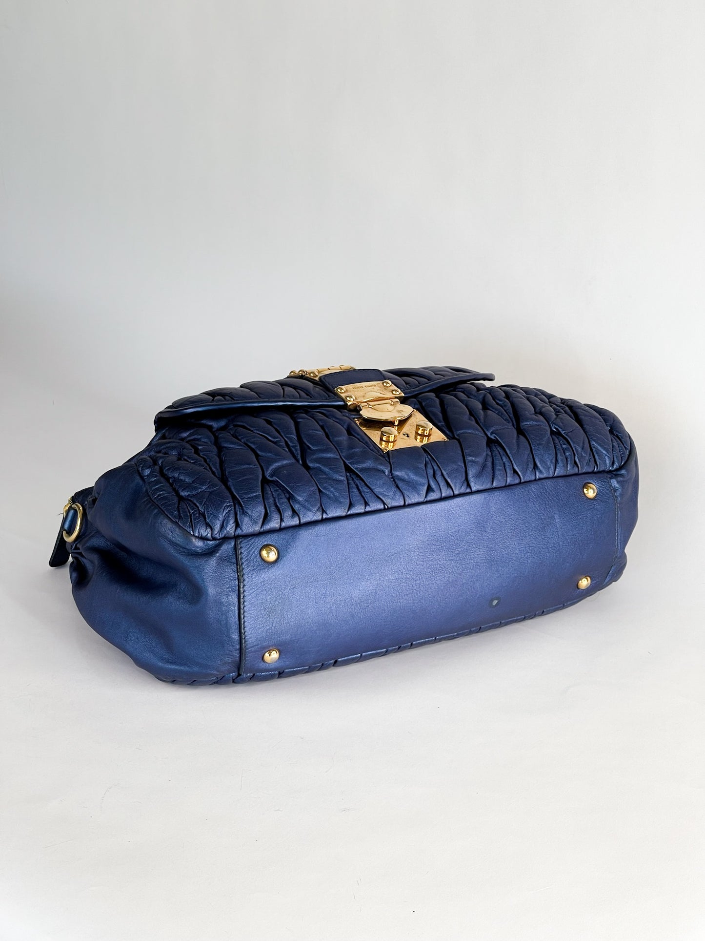 Miu Miu Blue Matelasse Quilted Leather Satchel