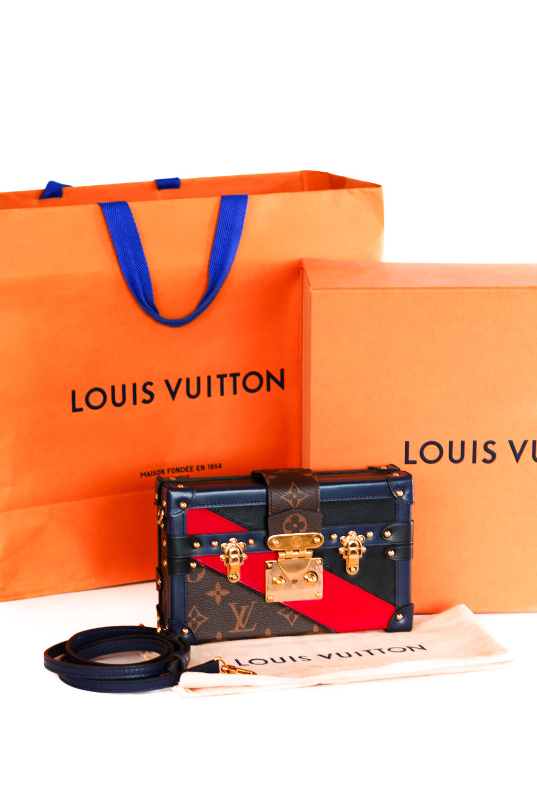 Louis Vuitton Monogram Malletage Print Petite Malle Marine Rouge