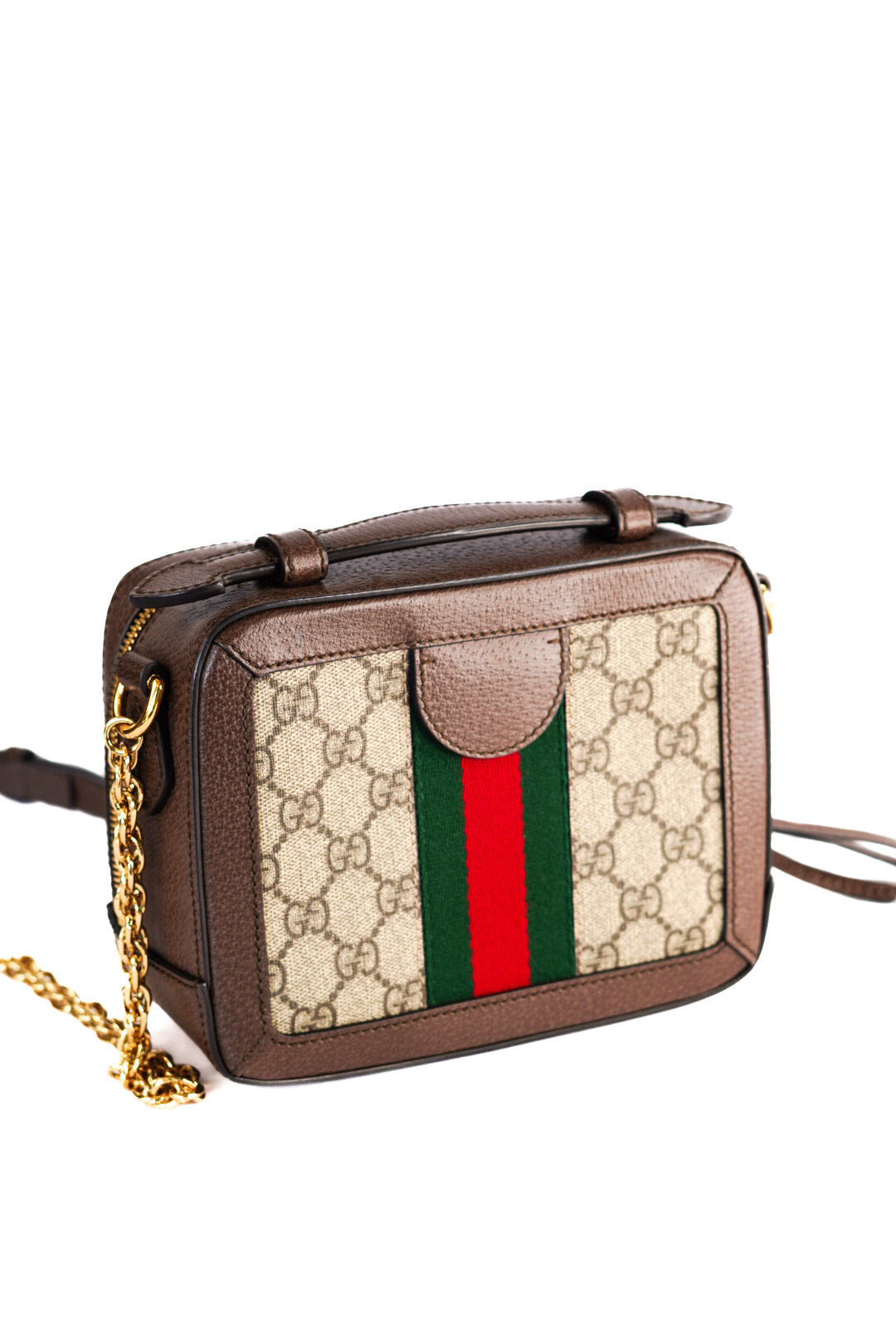 Gucci GG Supreme Monogram Mini Ophidia Top Handle Shoulder Bag Brown