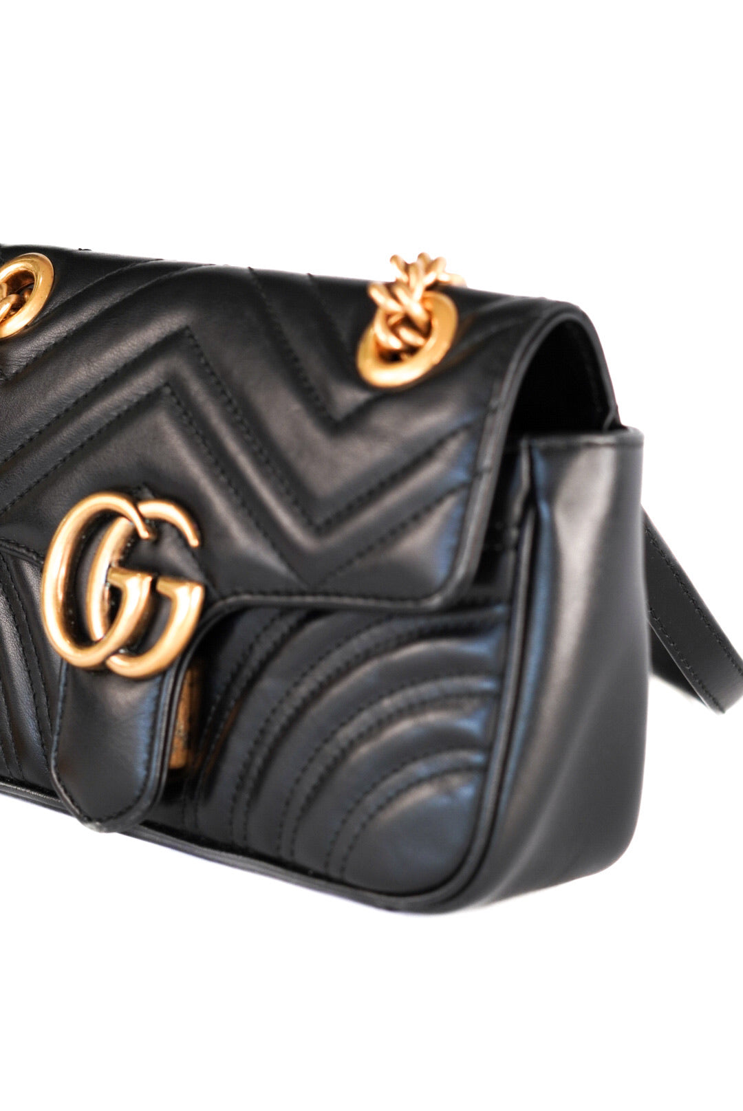 Gucci Calfskin Matelasse Mini GG Marmont Shoulder Bag Black
