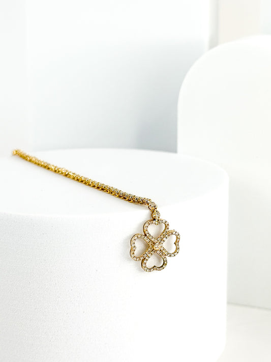 18K Gold Four Leaf Clover Diamond Bracelet