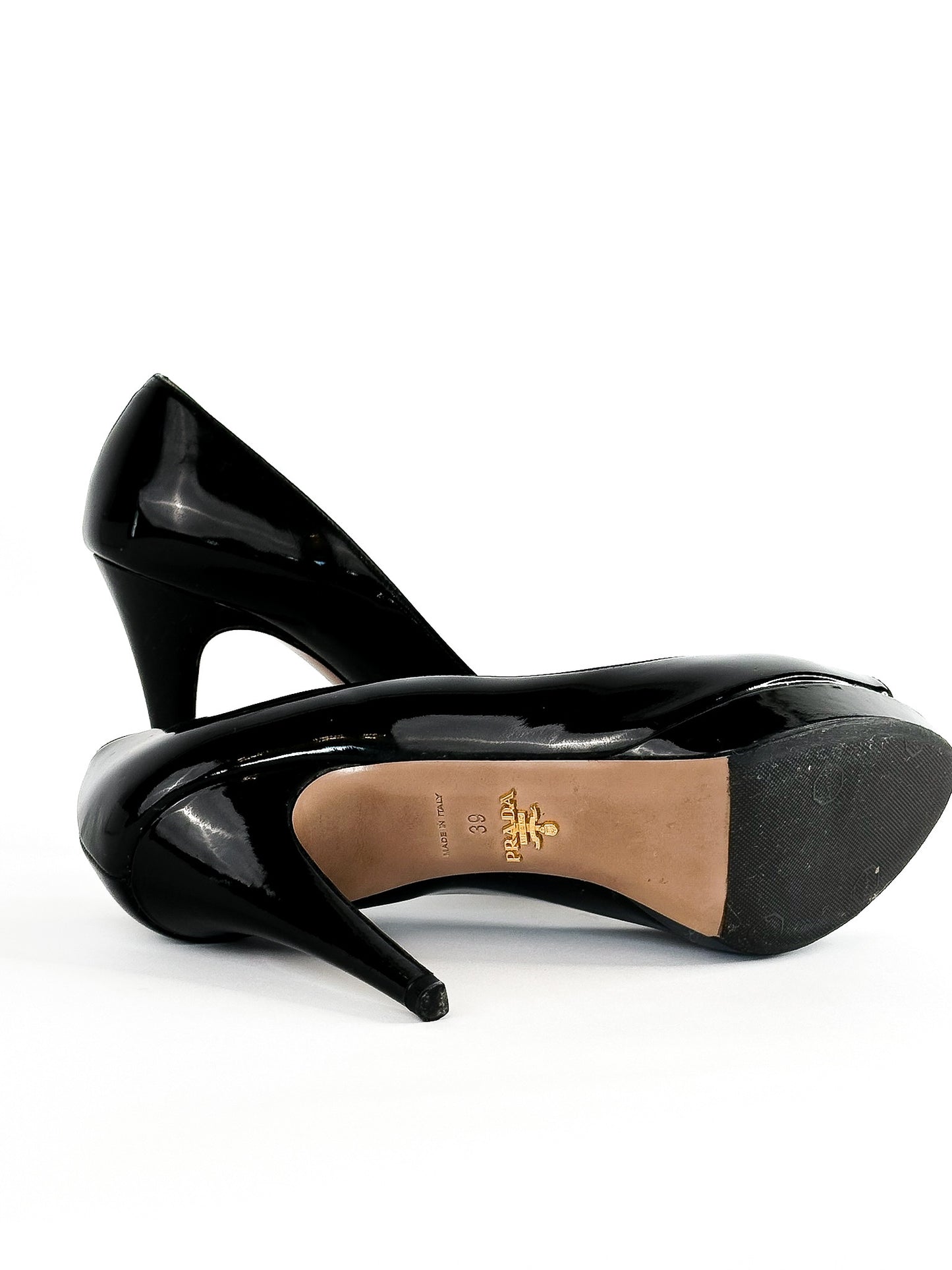 Prada Black Patent Peep Toe Platform Pumps
Size 39 / 24.5cm