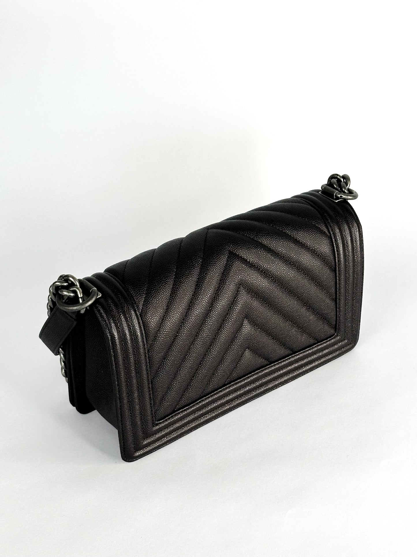 Chanel Caviar Chevron Quilted Medium Boy Flap