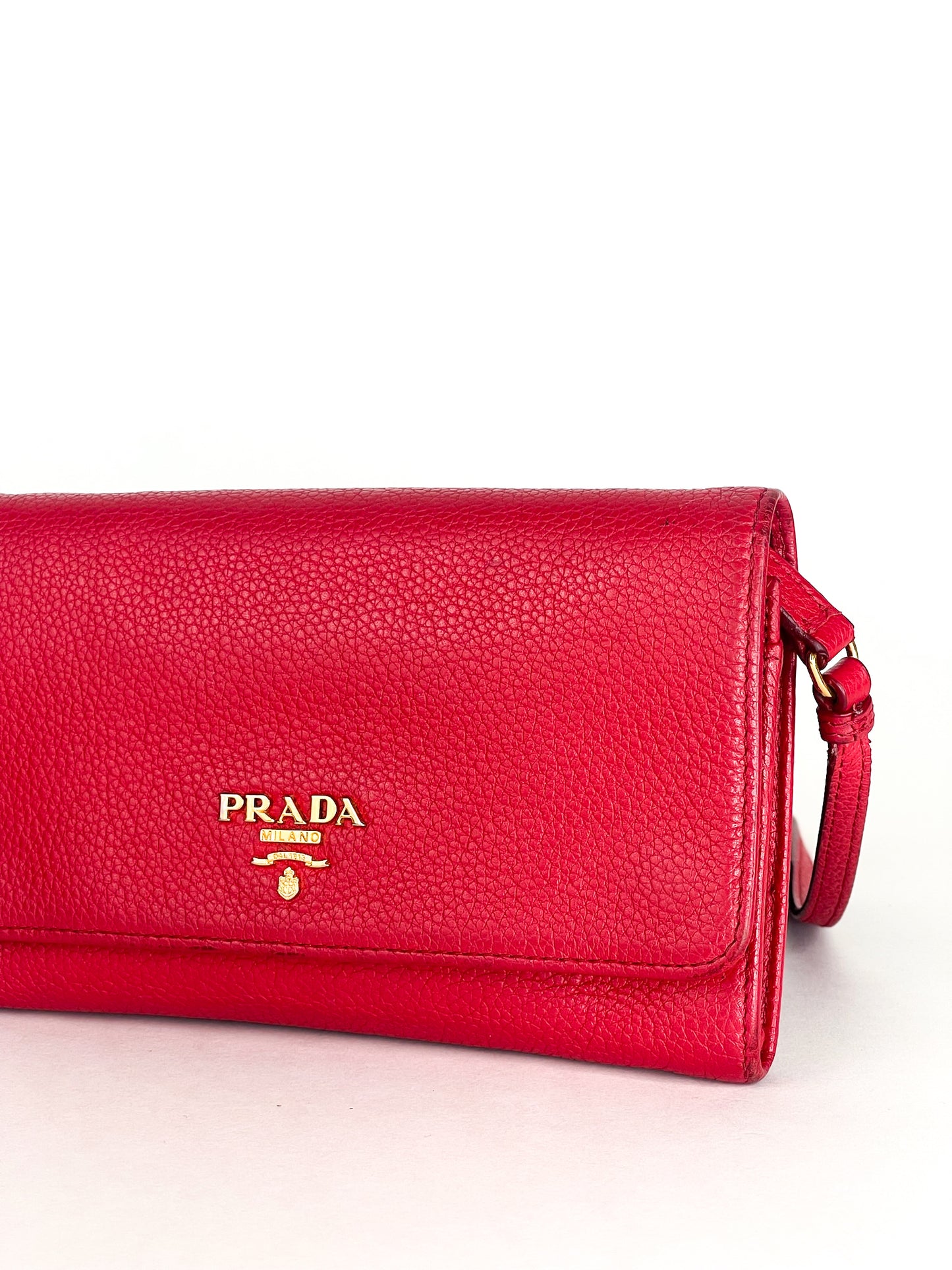 Prada Red Leather Wallet On Leather Strap