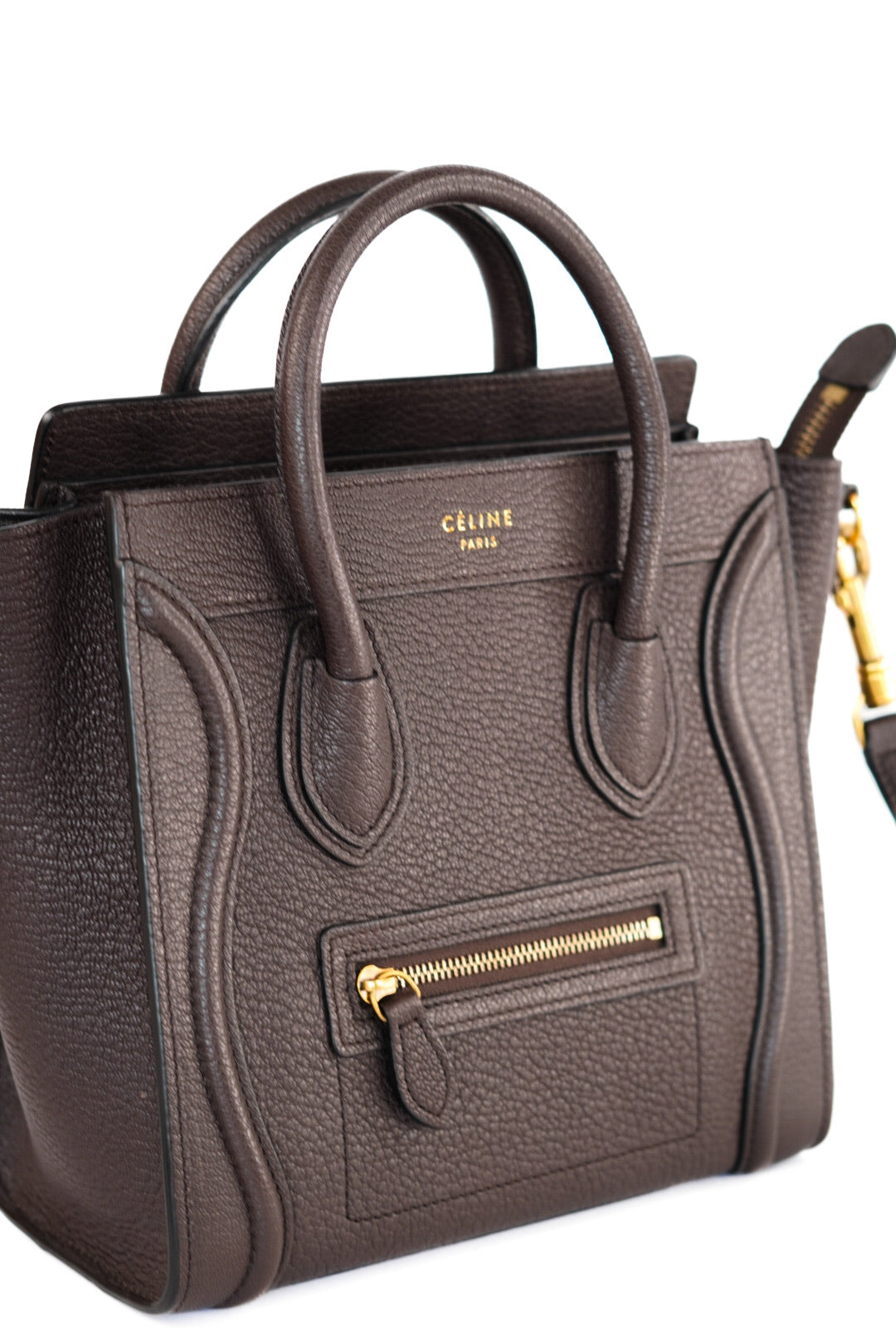 Celine Drummed Calfskin Nano Luggage Brown