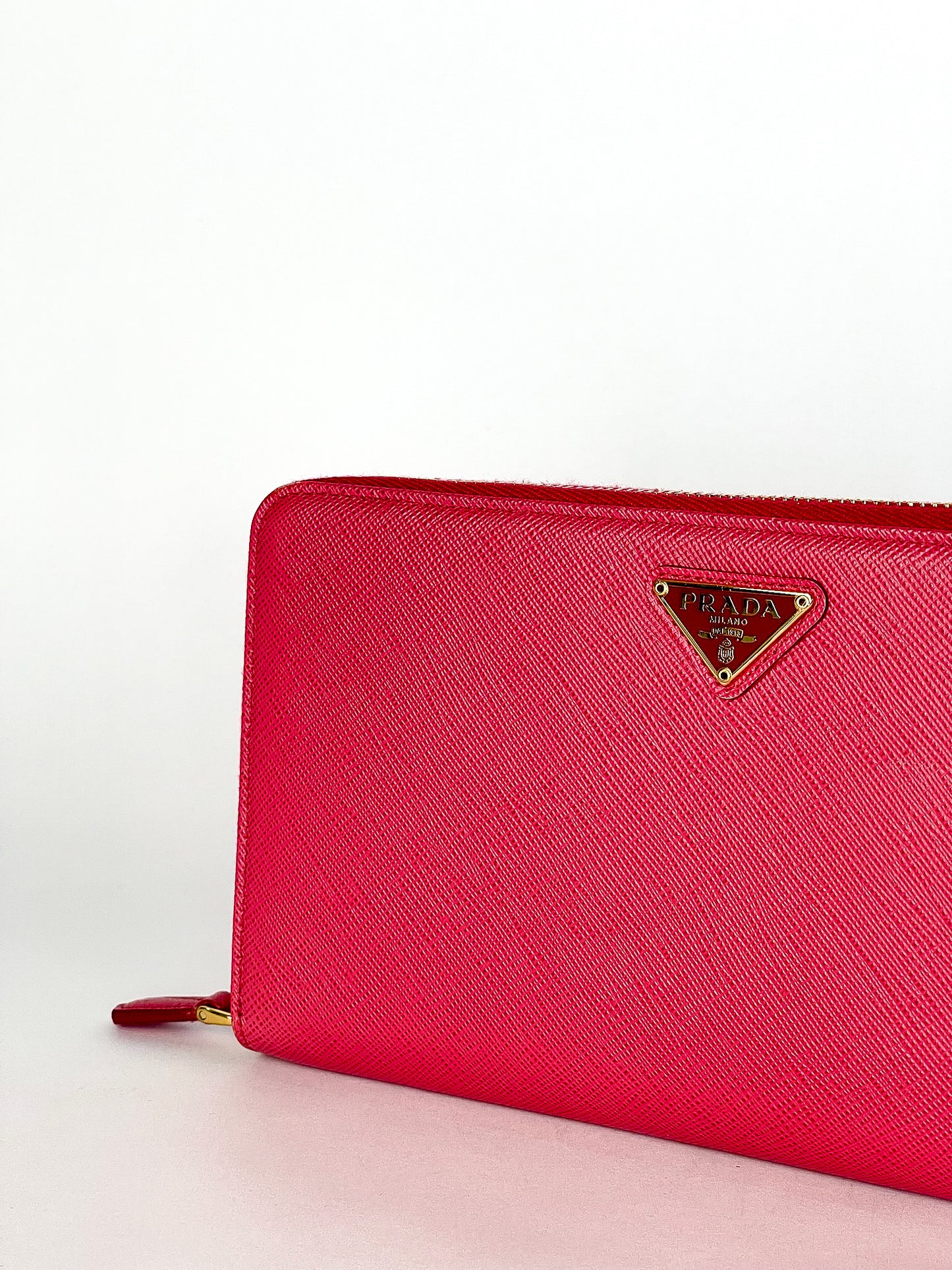 Prada Saffiano Long Zip Around Wallet Pink