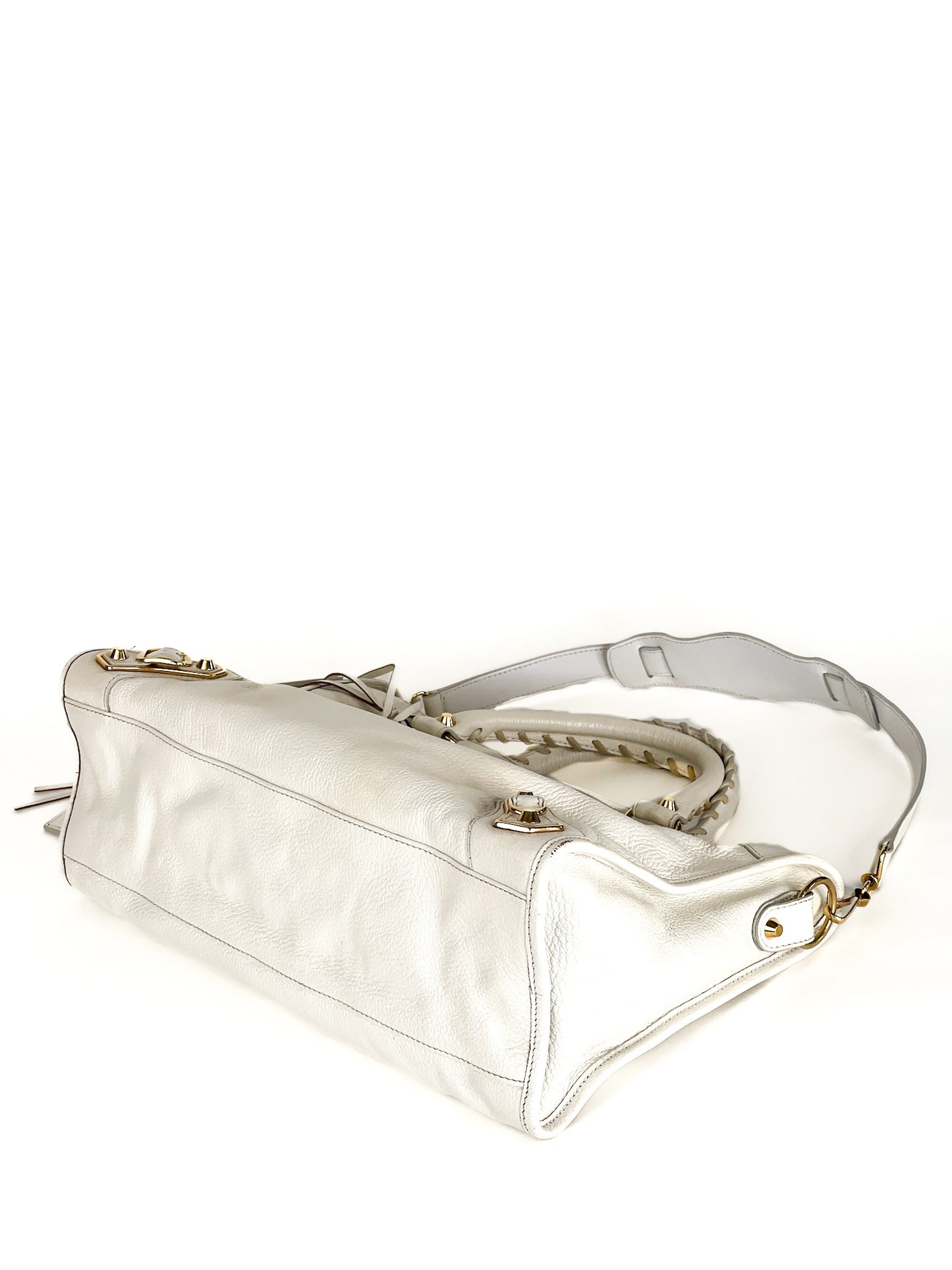 Balenciaga Chevre Gold Metallic Edge Hardware City White