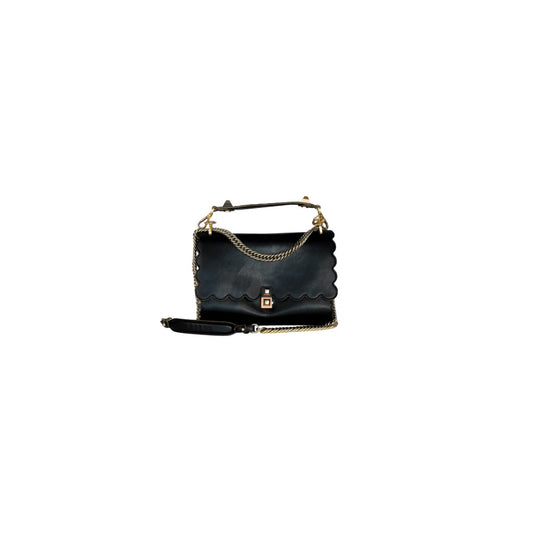 Fendi Vitello Liberty Scalloped Studded Kan I Shoulder Bag Black